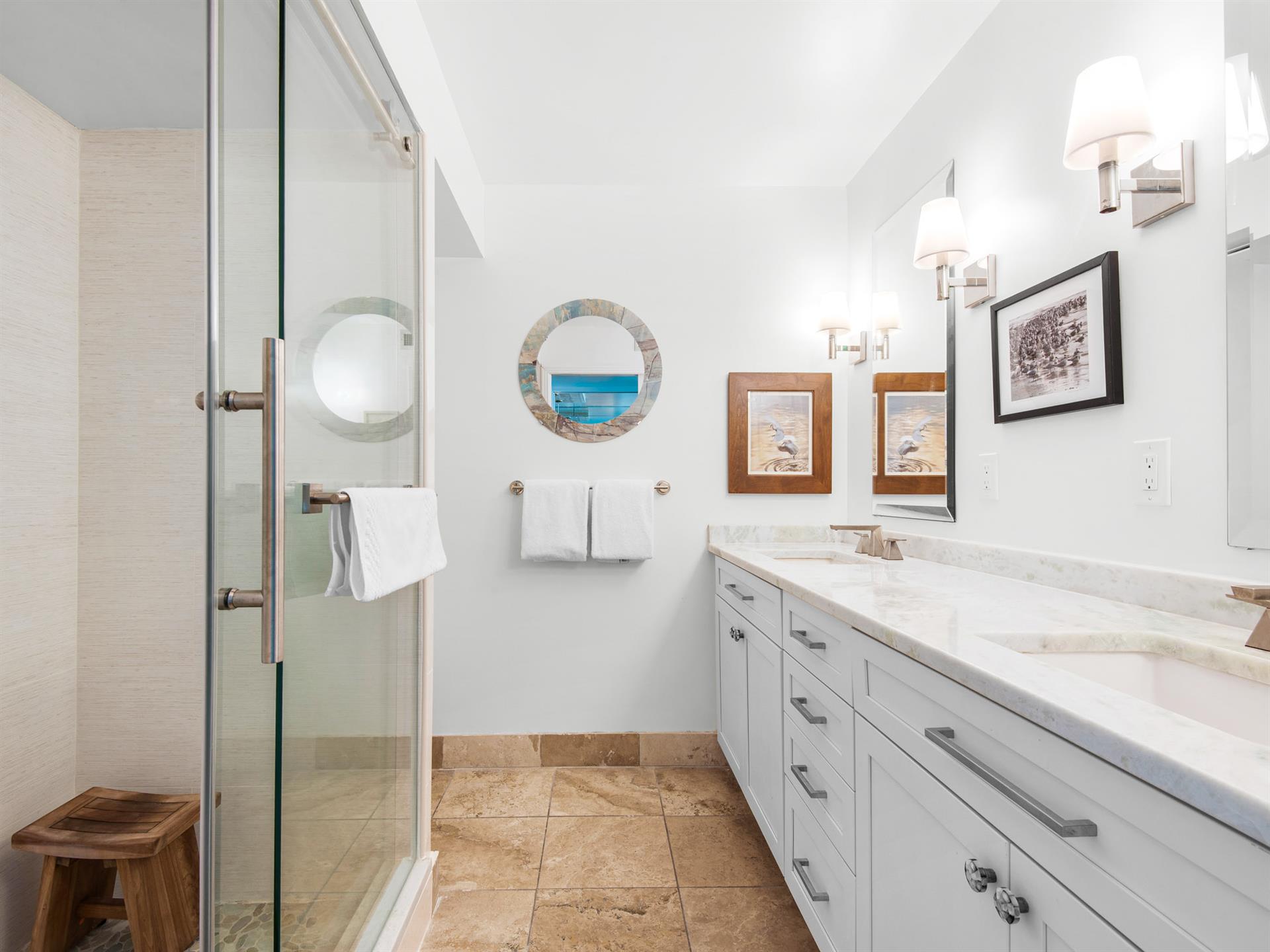 Bathroom 1 with WalkIn Shower and Double Vanities