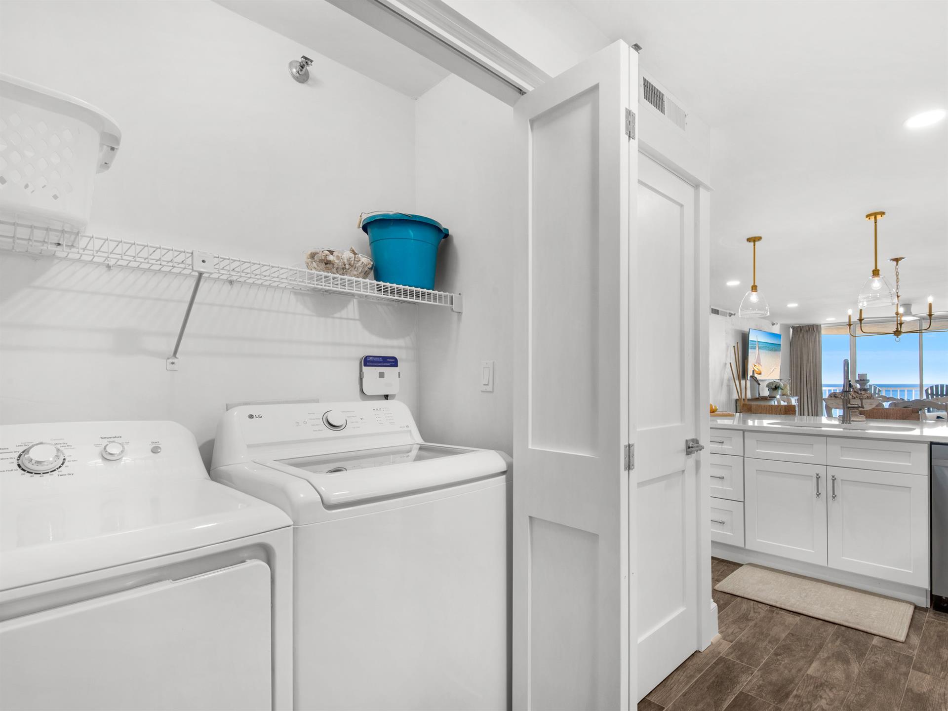 Your convenient inunit laundry room features fullsize washer and dryer, plus handy shelving for all your storage needs.