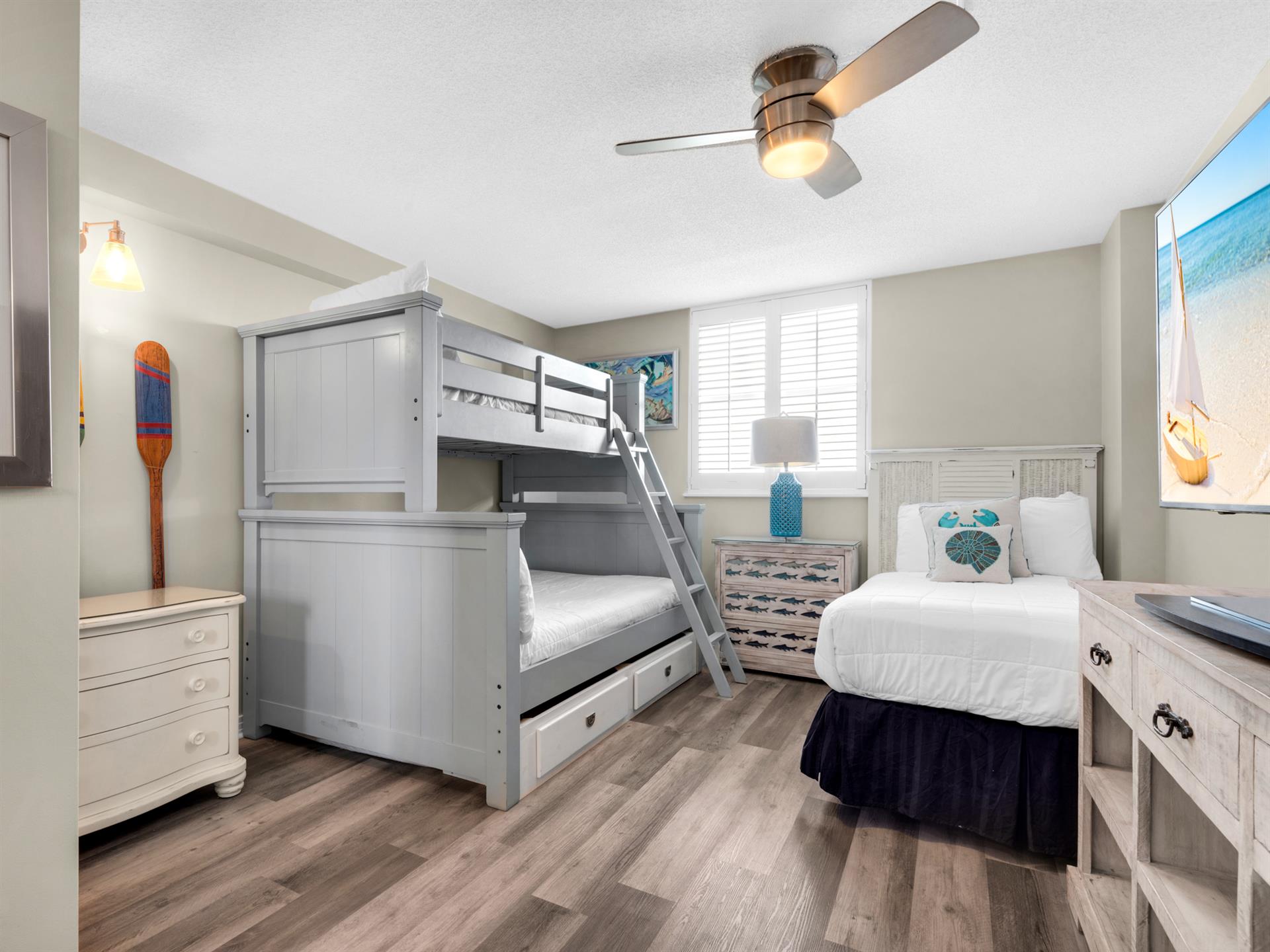 Bedroom 3 with Twin over Full Bunk and Additional Twin Bed