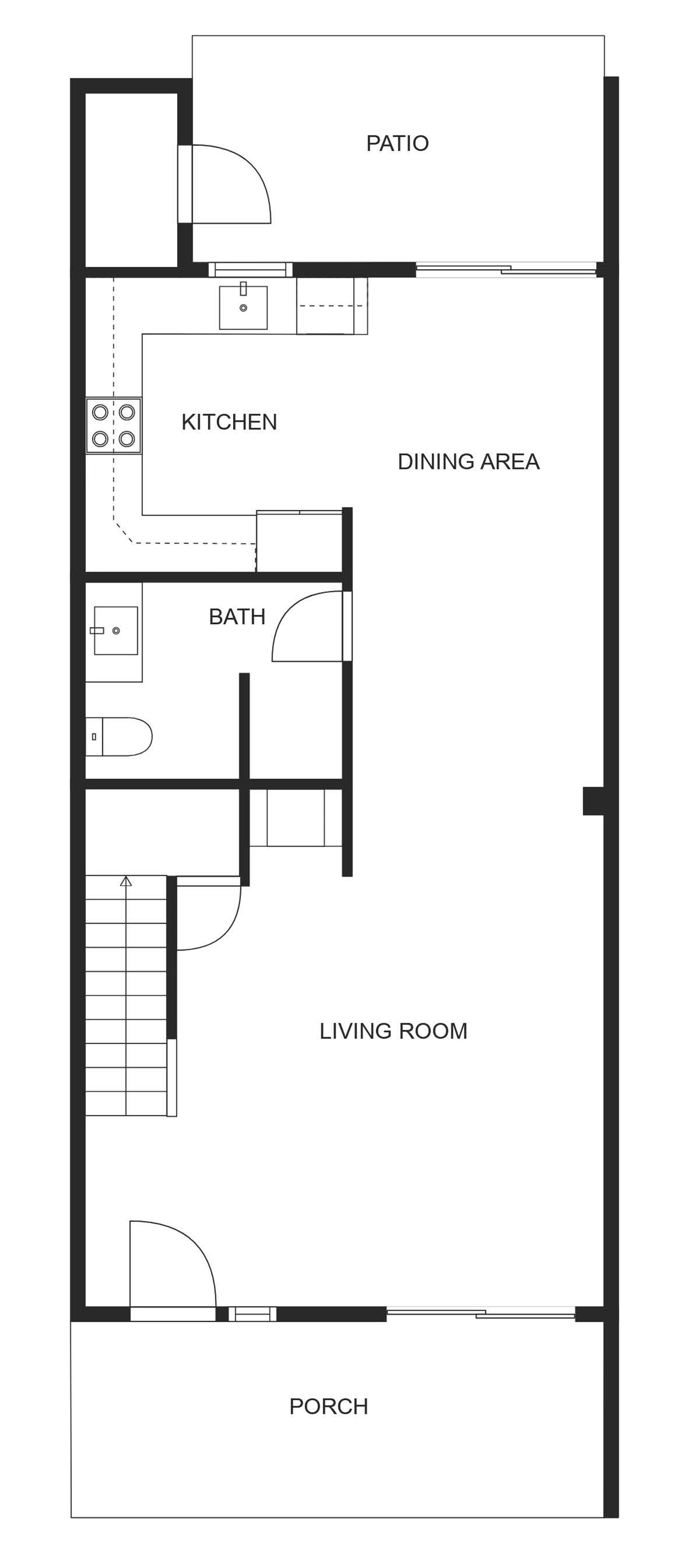 This detailed floor plan shows your vacation rentals thoughtful layout with spacious living room, full kitchen, dining area, and private patio.