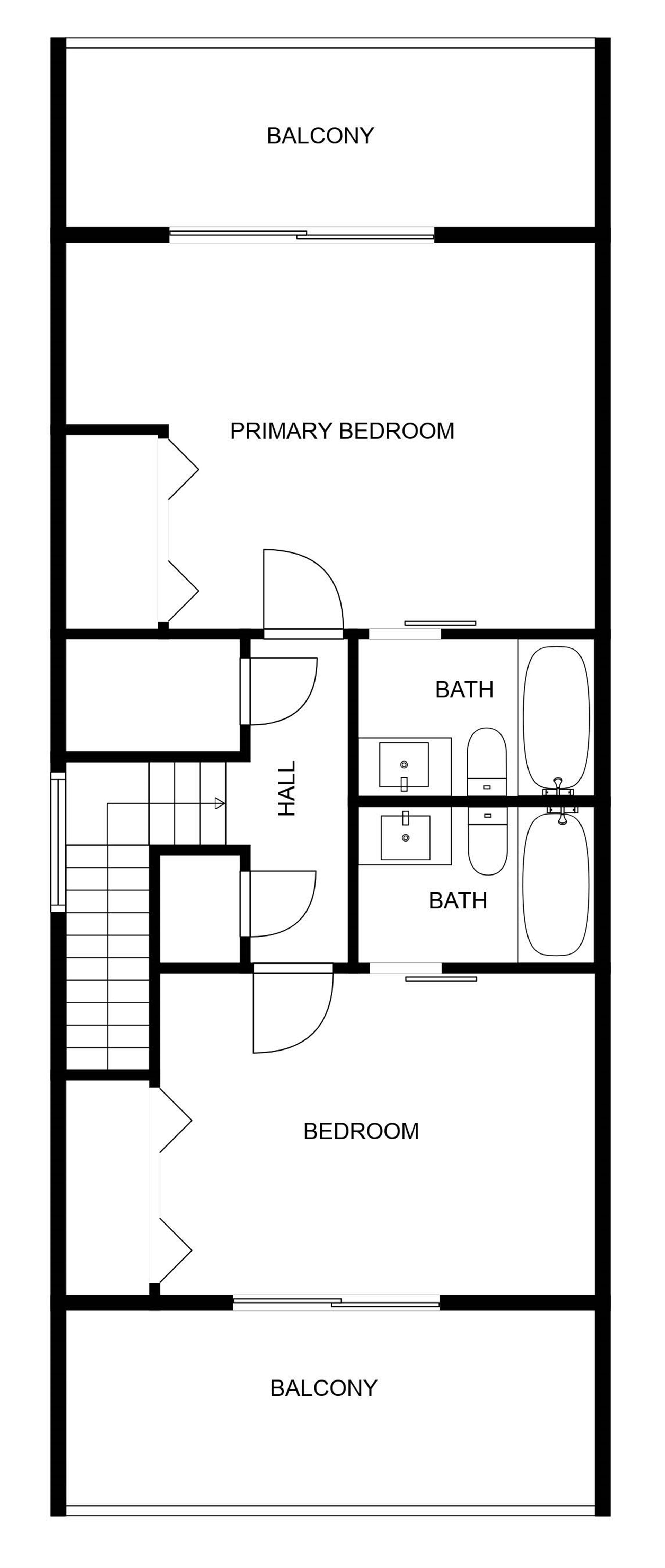 Review the detailed floor plan to visualize your space  two bedrooms, dual bathrooms, and private balconies for your perfect getaway.