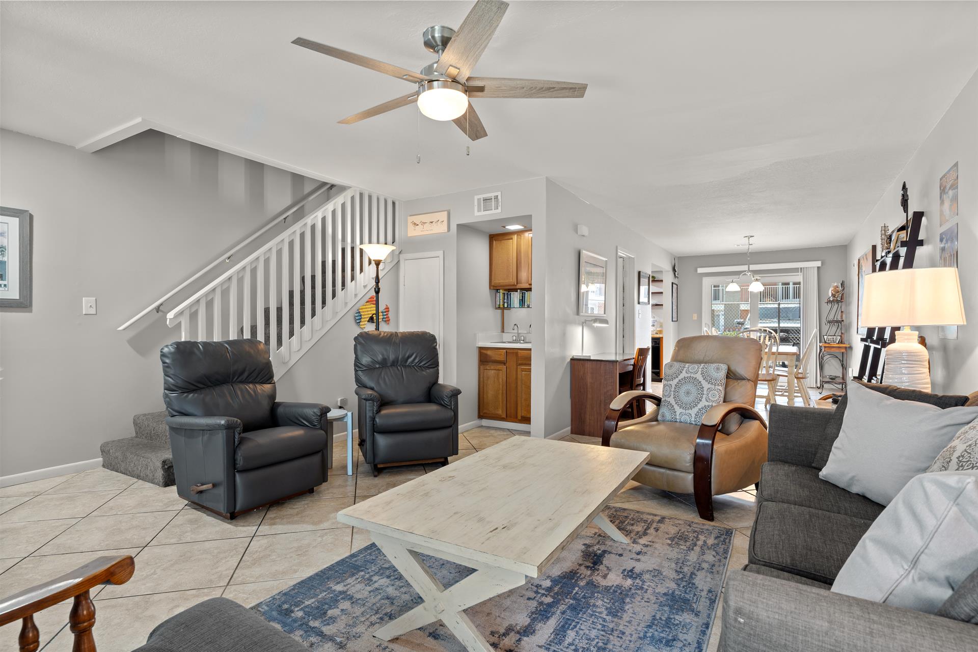 Living Room open to Dining and Kitchen