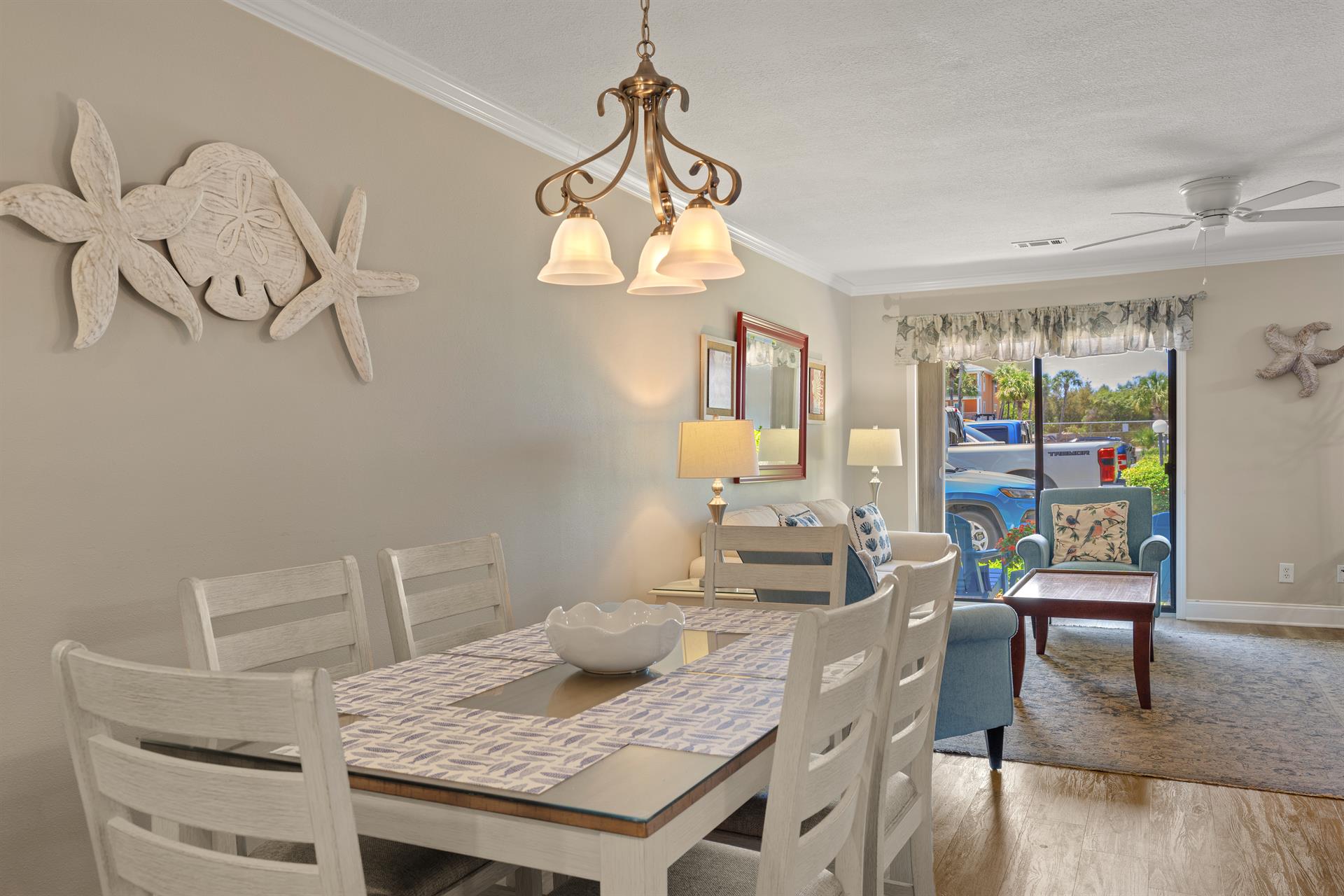 Dining table open to living room