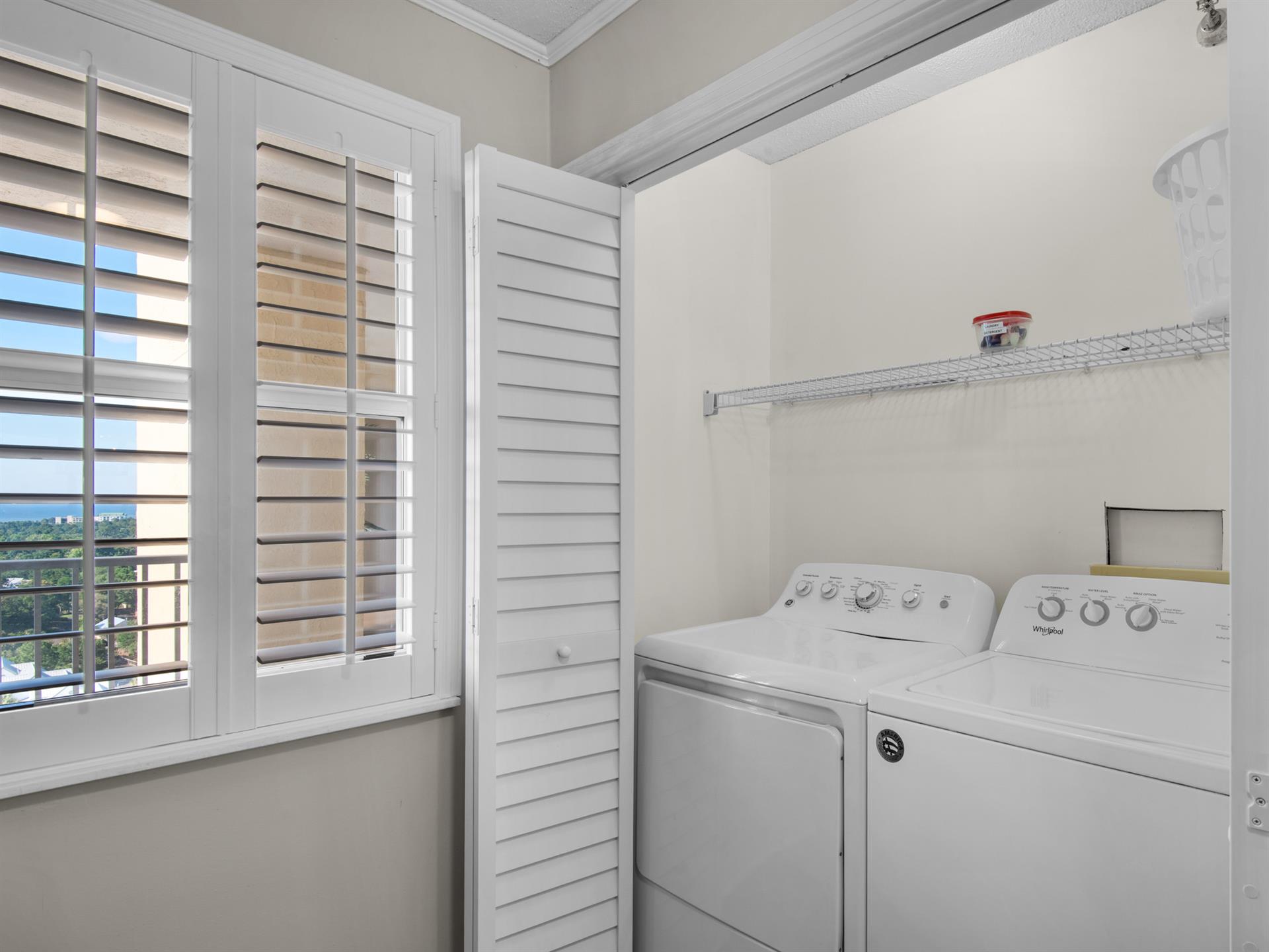 Your laundry space is bright and convenient, with a fullsized washer and dryer ready whenever you need them during your stay.