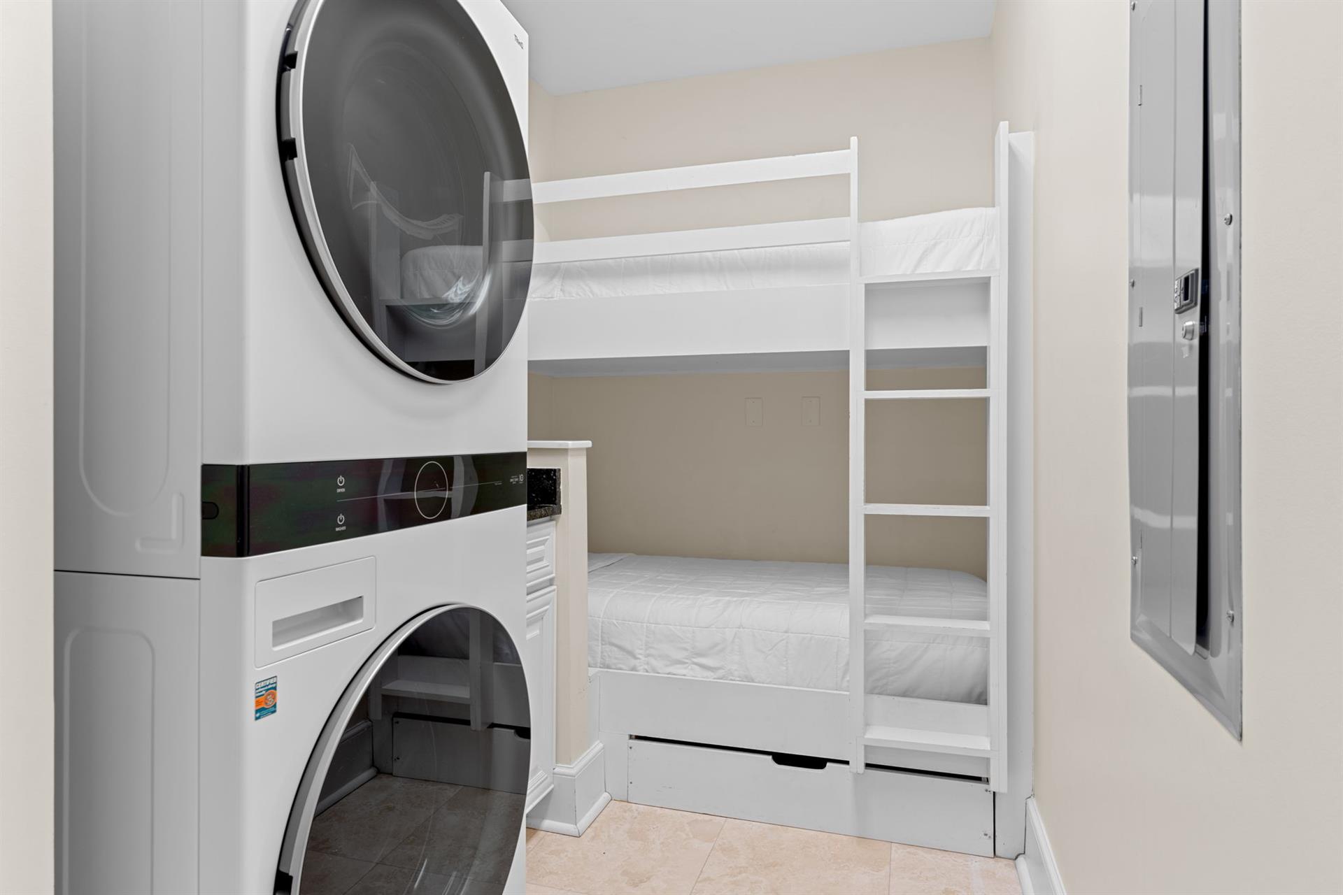Convenient In Unit Laundry Center and Builtin Twin Bunk Bed