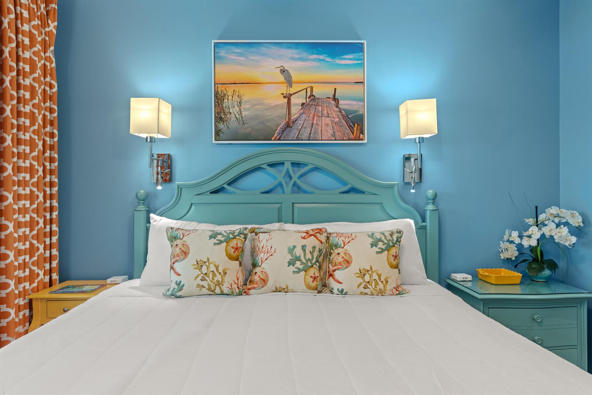Sleep well with a King bed, blackout curtains  a sound machine