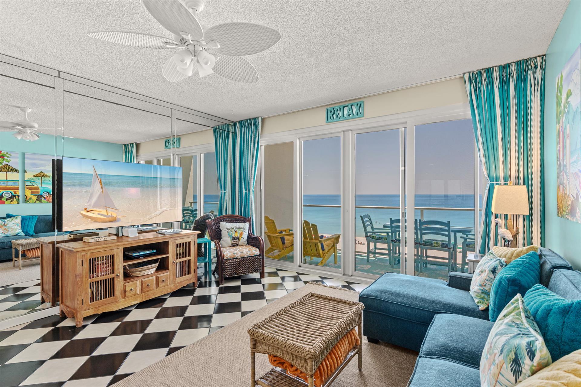 Enjoy the latest 65in Smart TV, DVD Player and blackout drapes