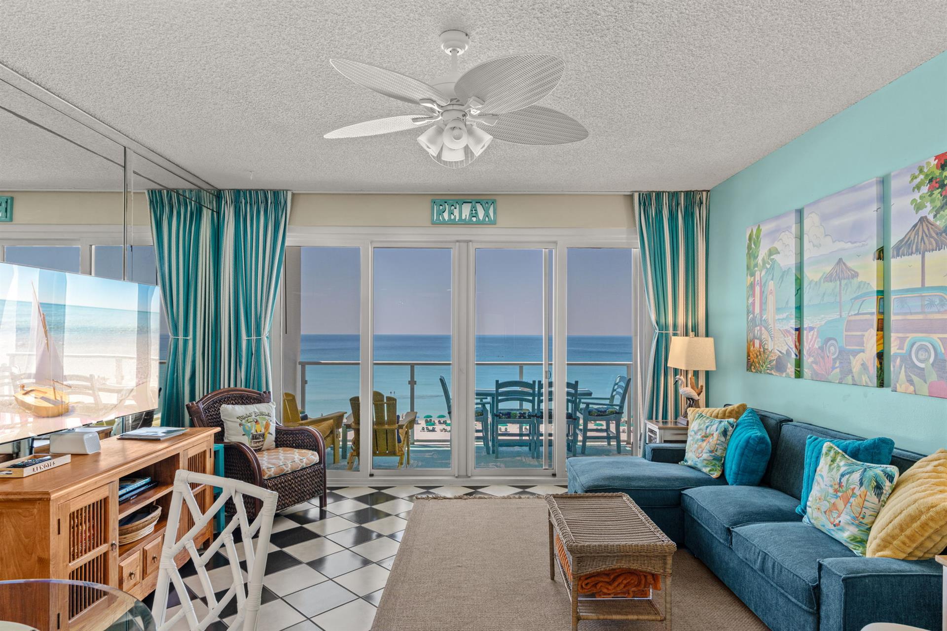 Plenty of coastal charm with cheerful pops of color, perfect for unwinding.
