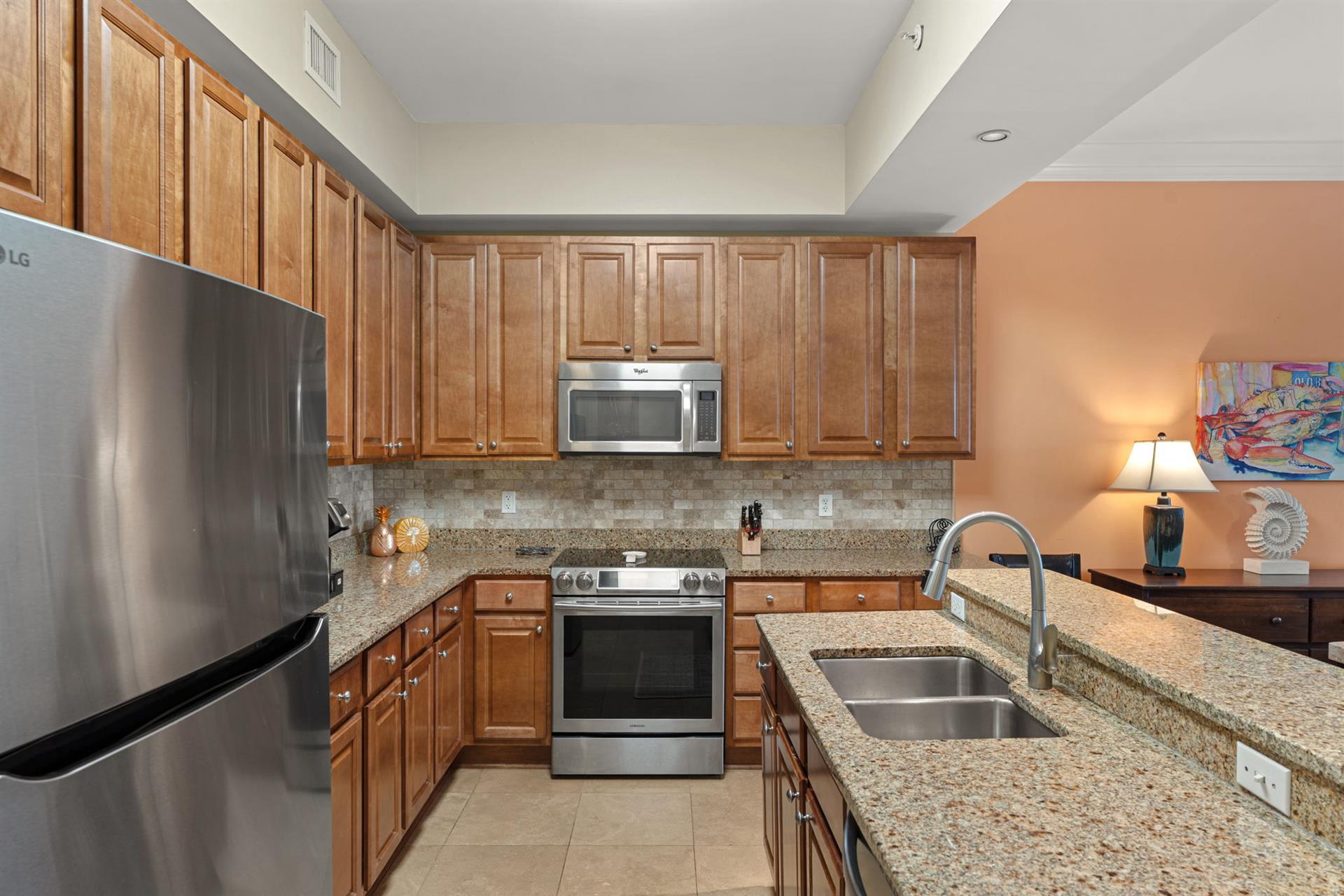 Cook up your favorite meals in this fully equipped kitchen, and plenty of cabinet space for all your culinary needs.