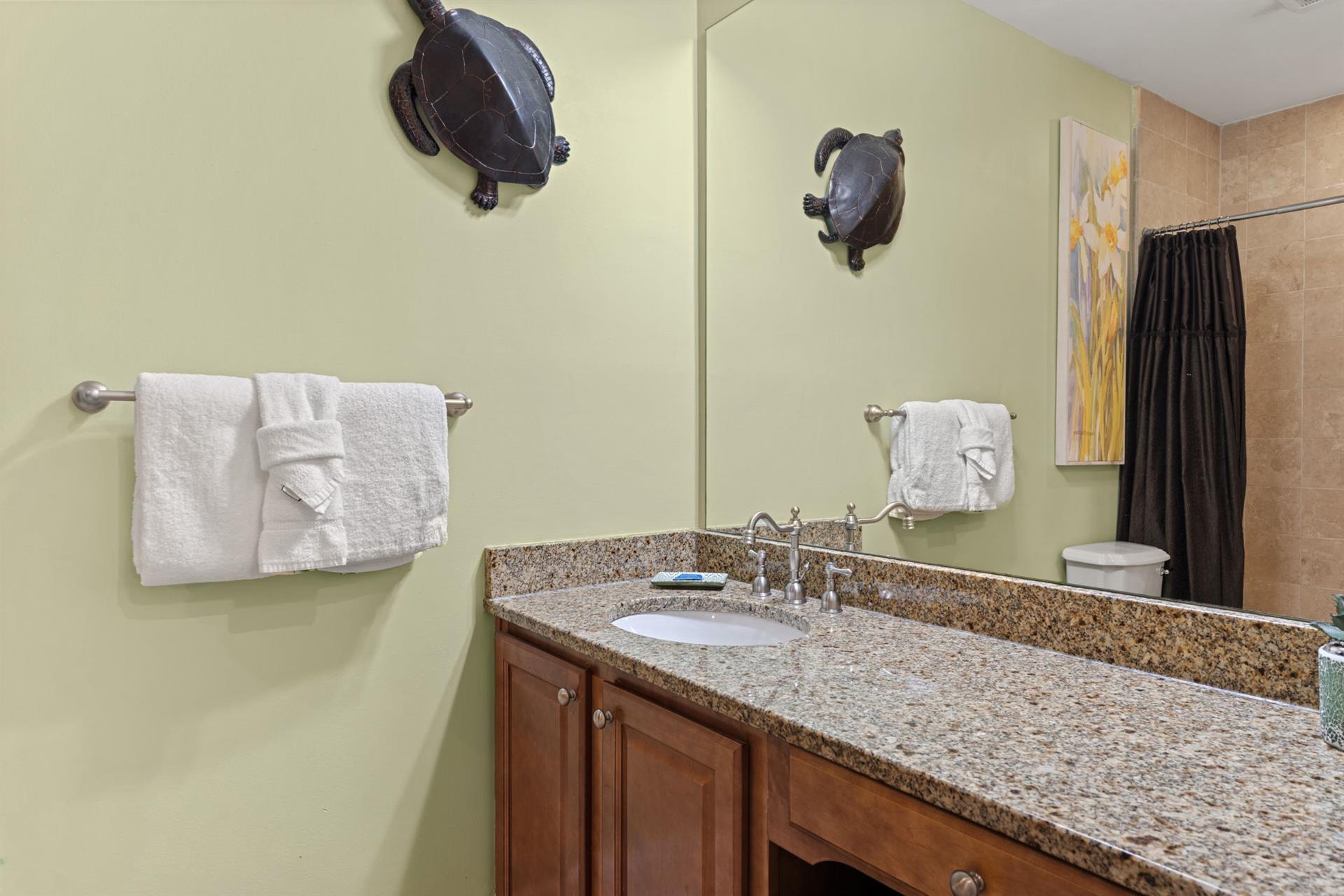 Private guest onsuite, with plenty of counter space and vanity seating.