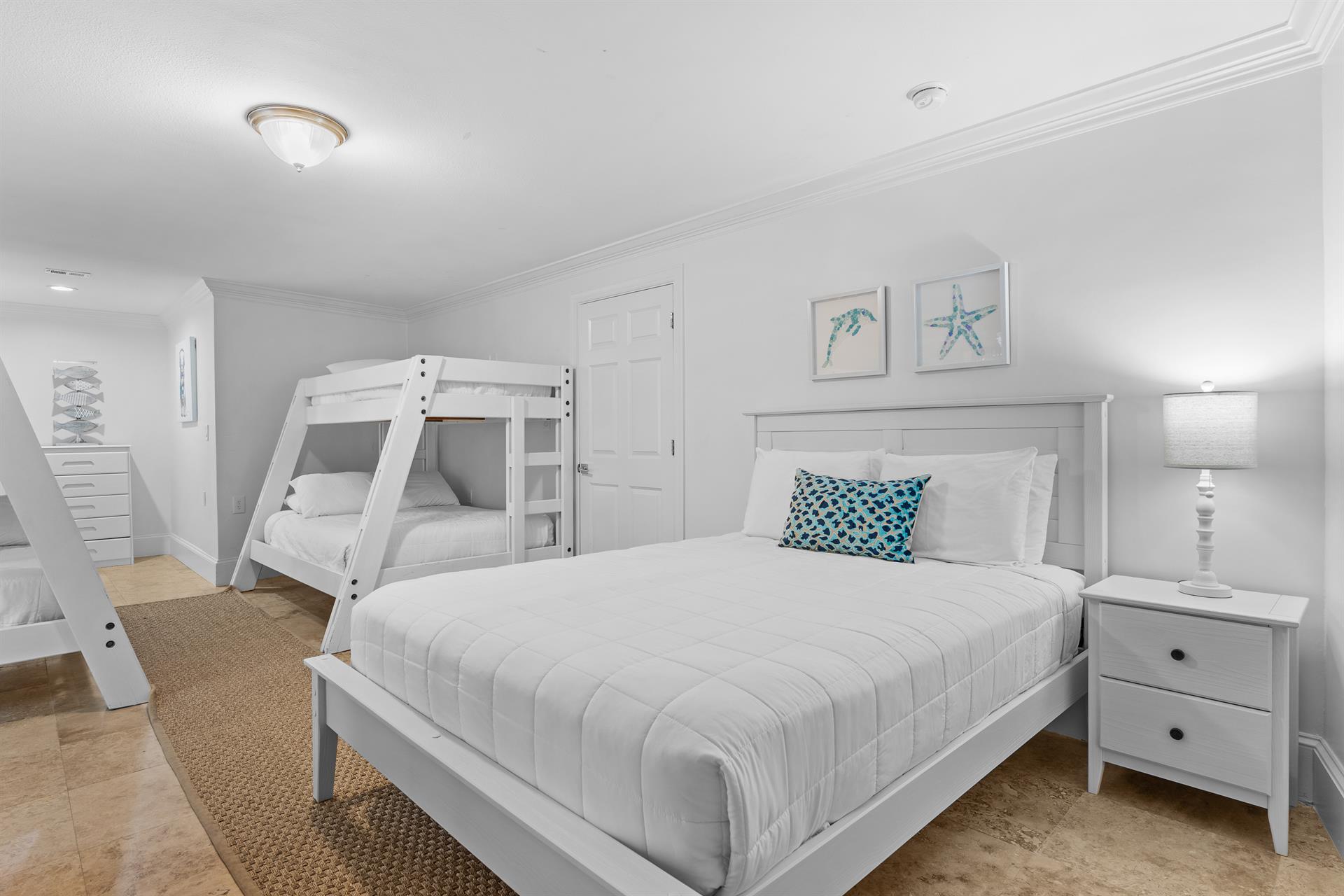 Bedroom 4 on 1st Floor with 2 Twin over Full Bunks and Regular Bunk  and 1 Queen Bed