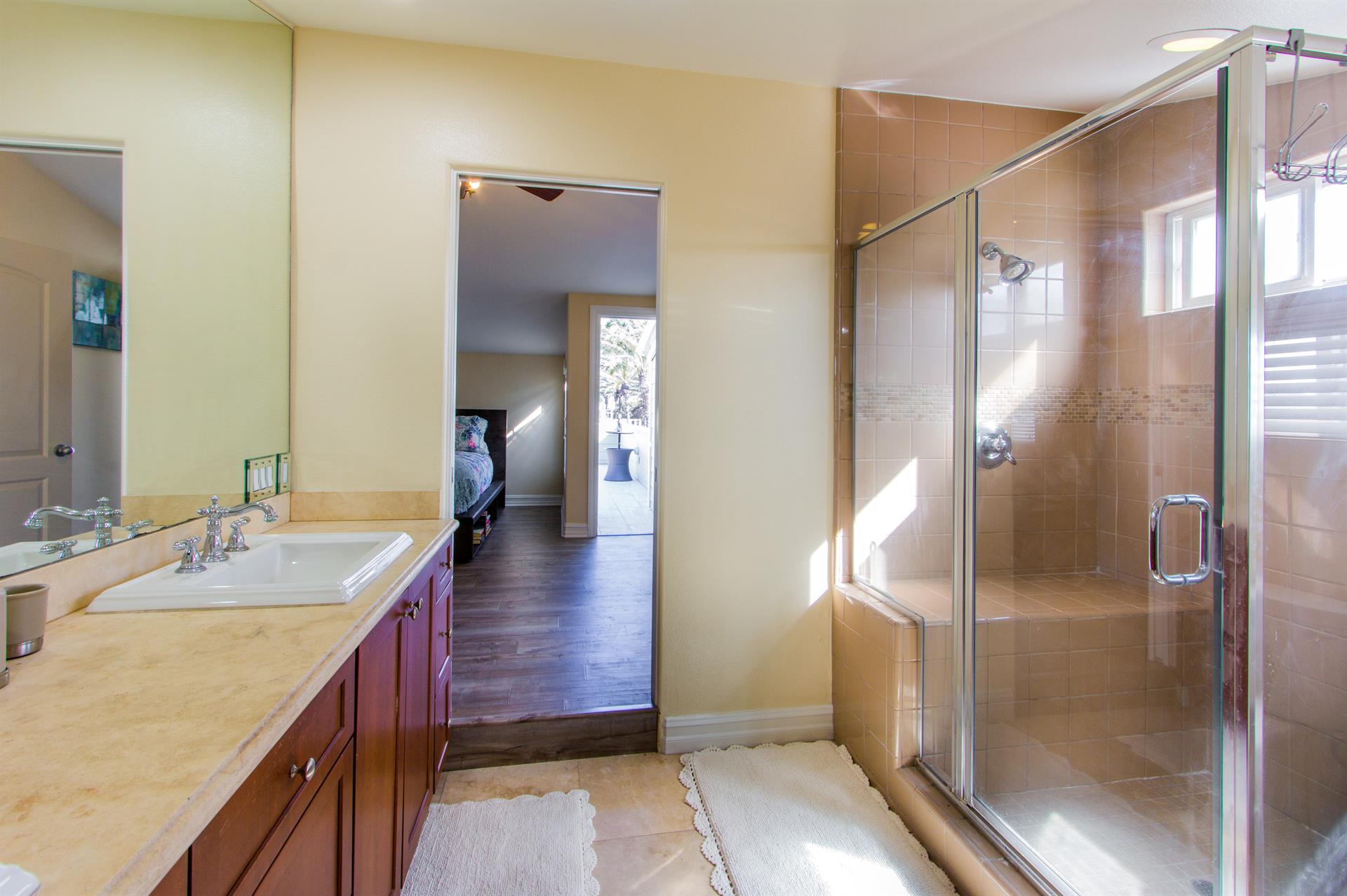 Bathroom with large shower