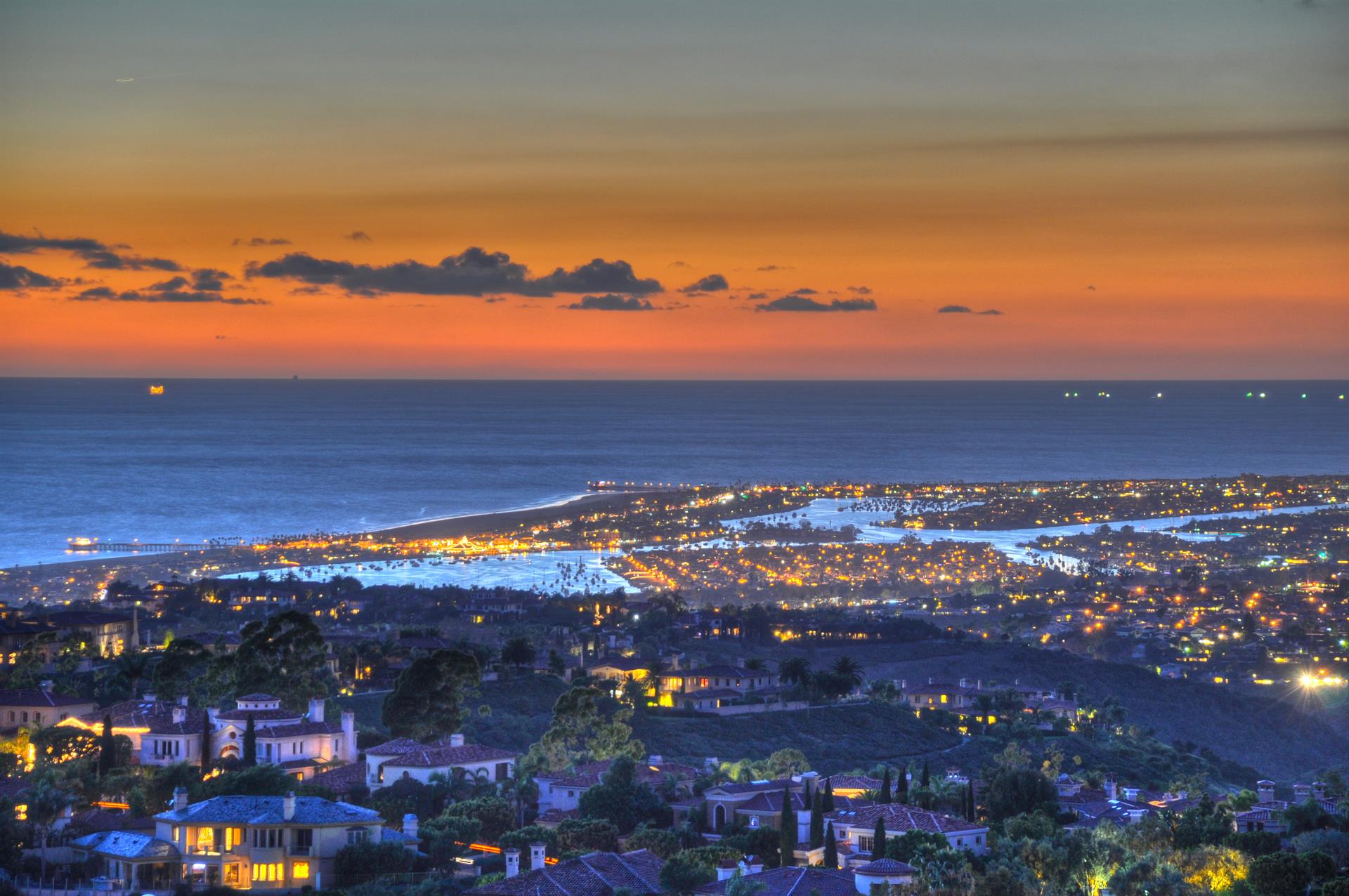 Aerial of Newport Harbor Area  Sunset View