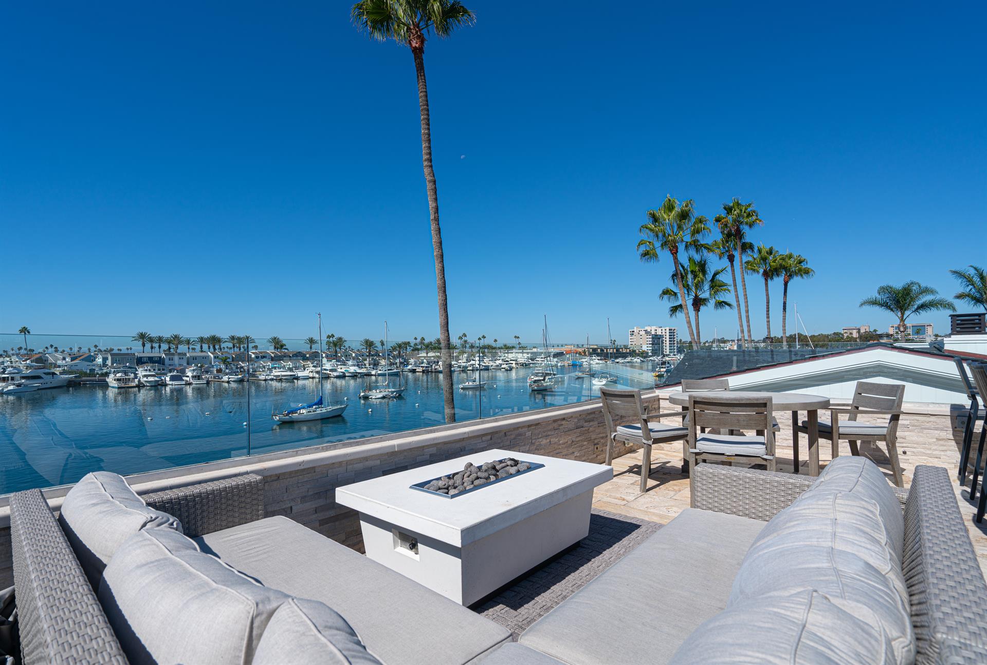 Upstairs open patio firepit  View