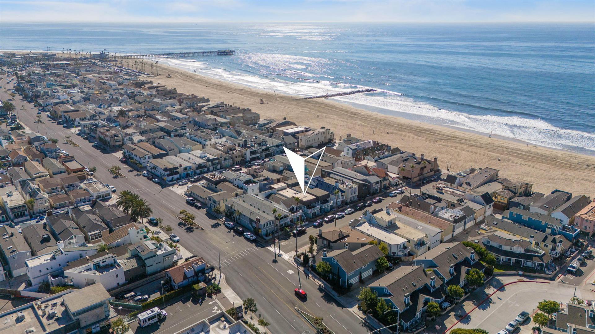 Aerial view of area with house pinpoint