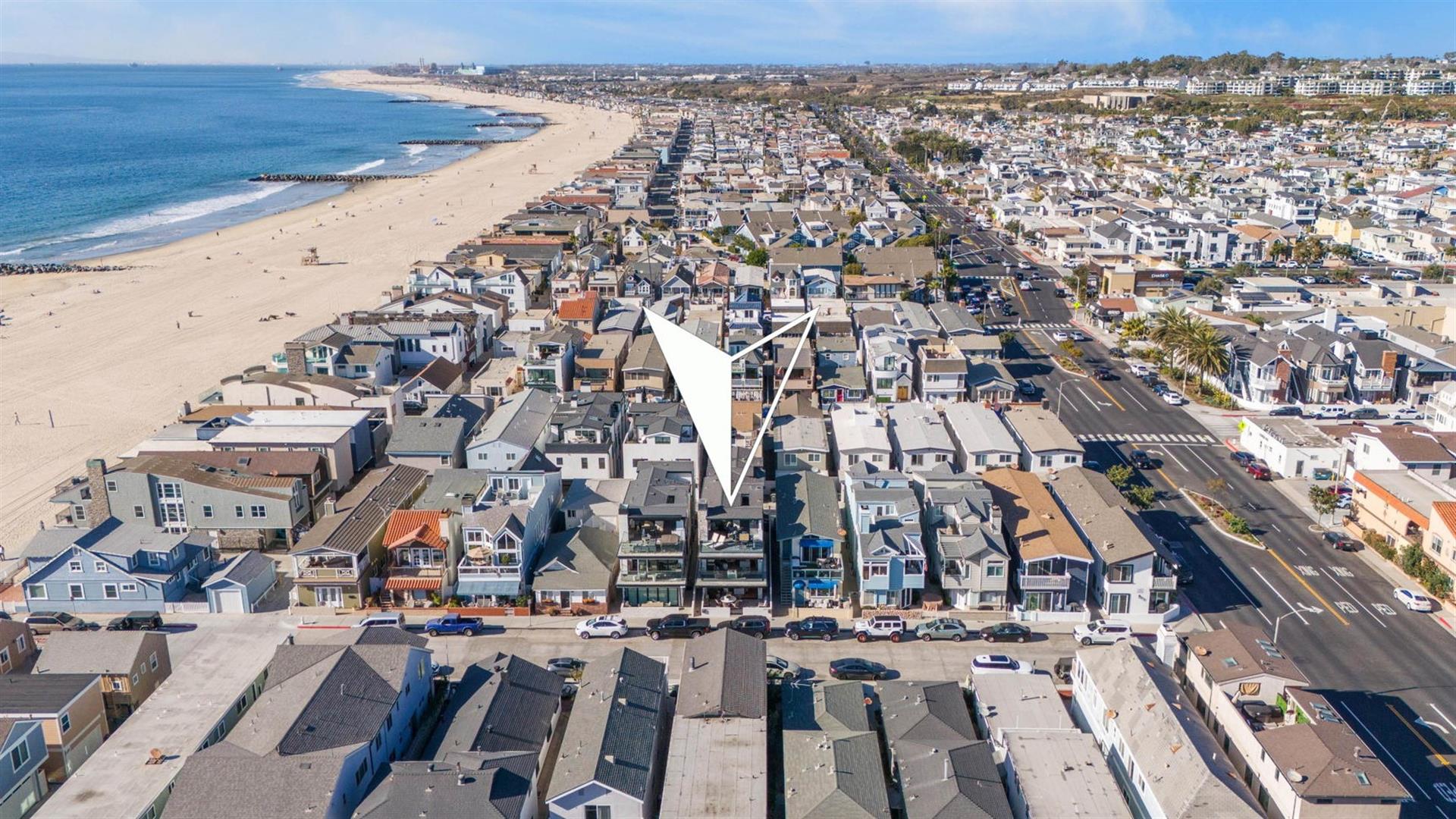 Aerial view of area with home pinpoint