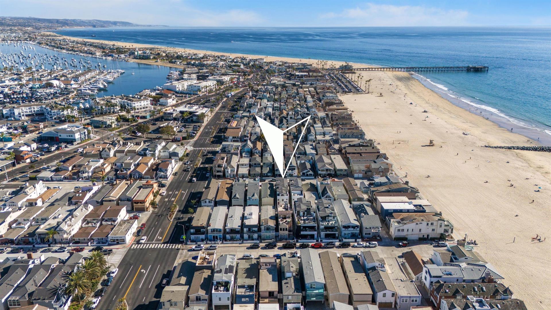 Aerial view of area with home pinpoint