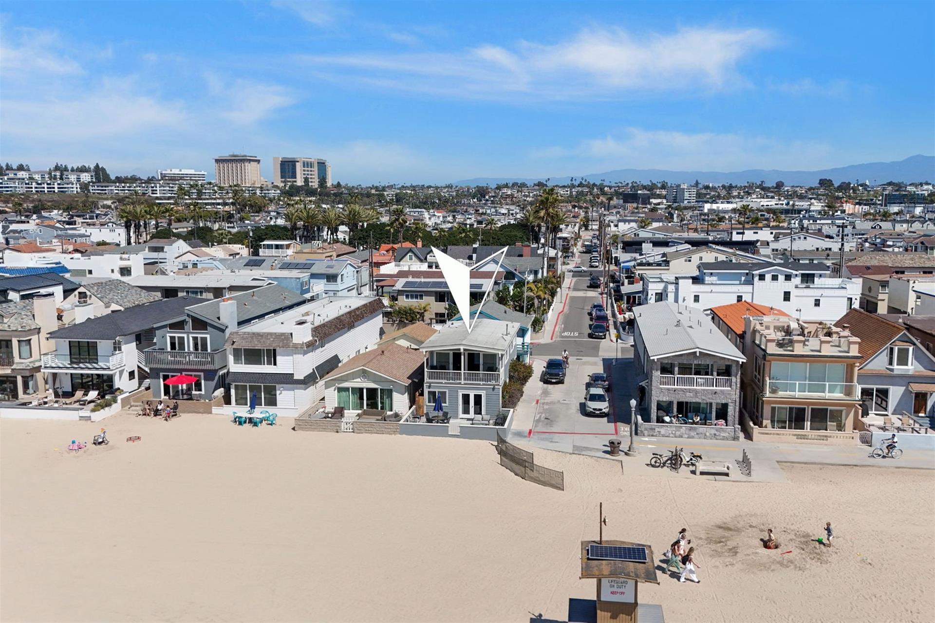 Aerial view of home from the beach