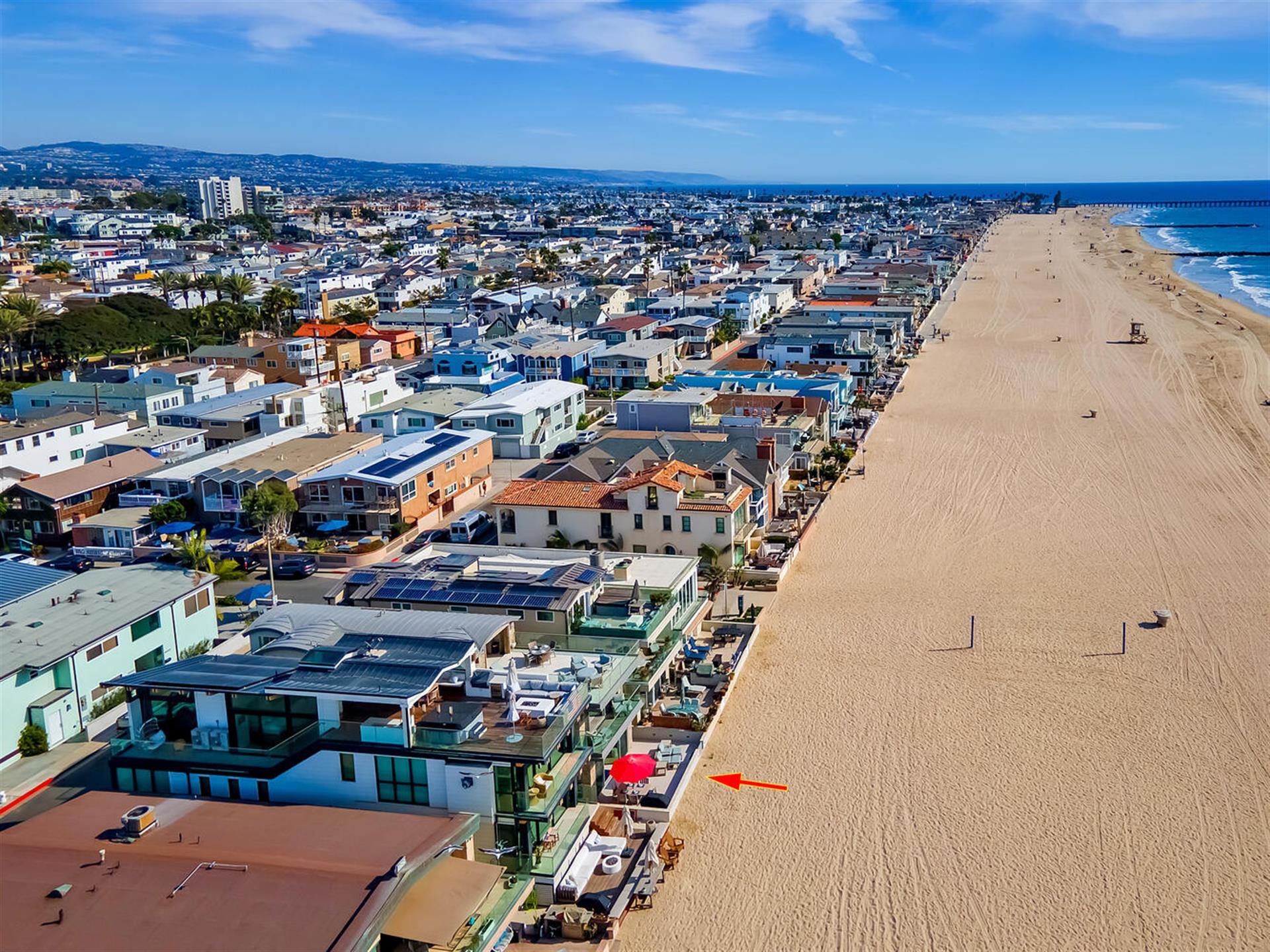 Aerial view of area with home location pinpoint