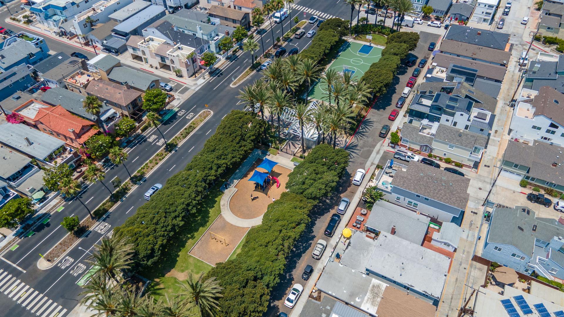 Aerial view of park across the street