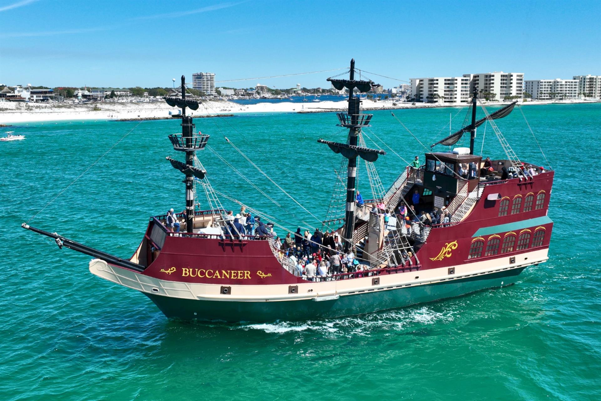 Climb aboard the Buccaneer with your mateys for a swashbucklin good time Hunt for treasure, laugh like a landlubber, and sail the seas of Destin in true pirate style.