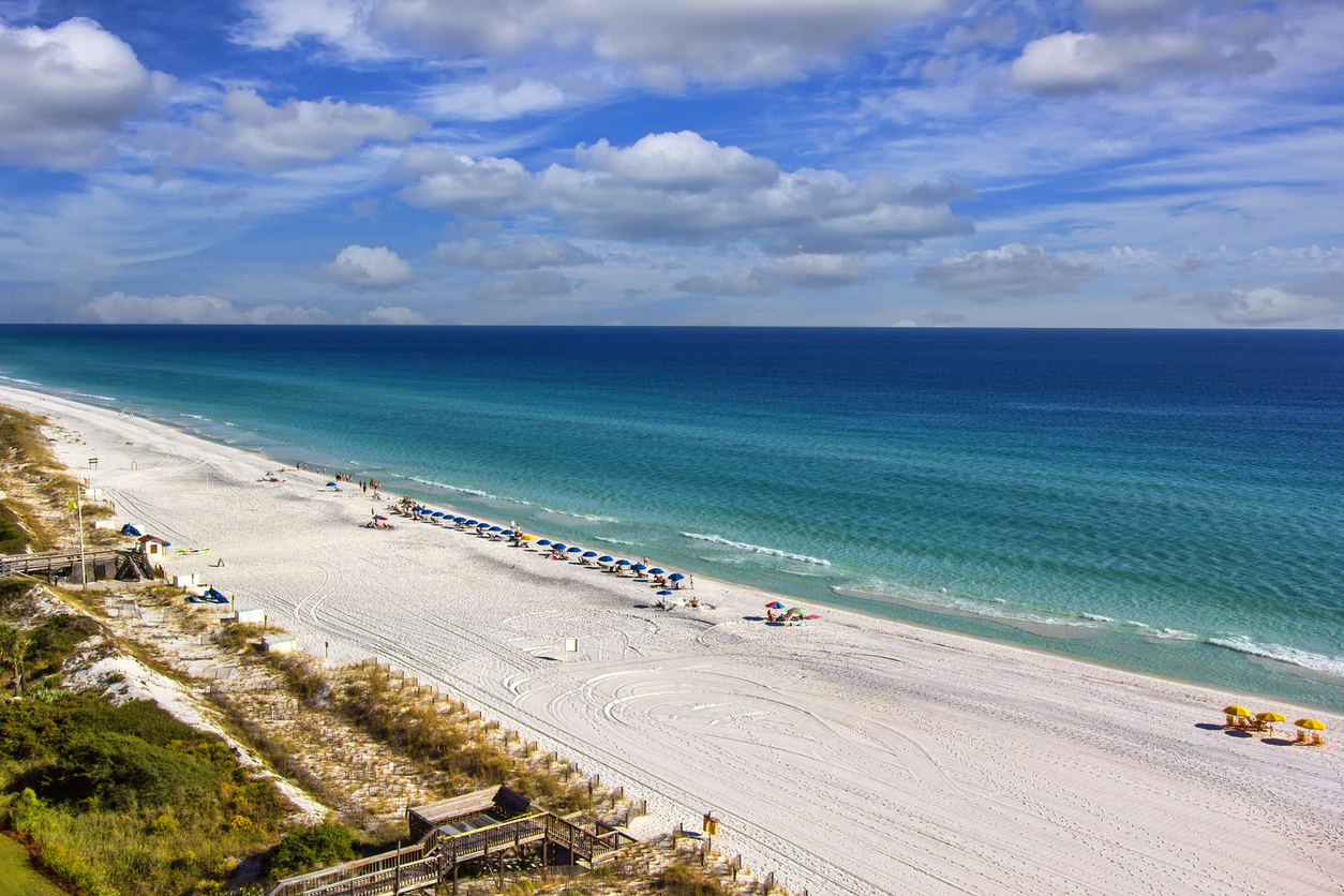 beachgoers on sugar-white sands near Destin, Florida
