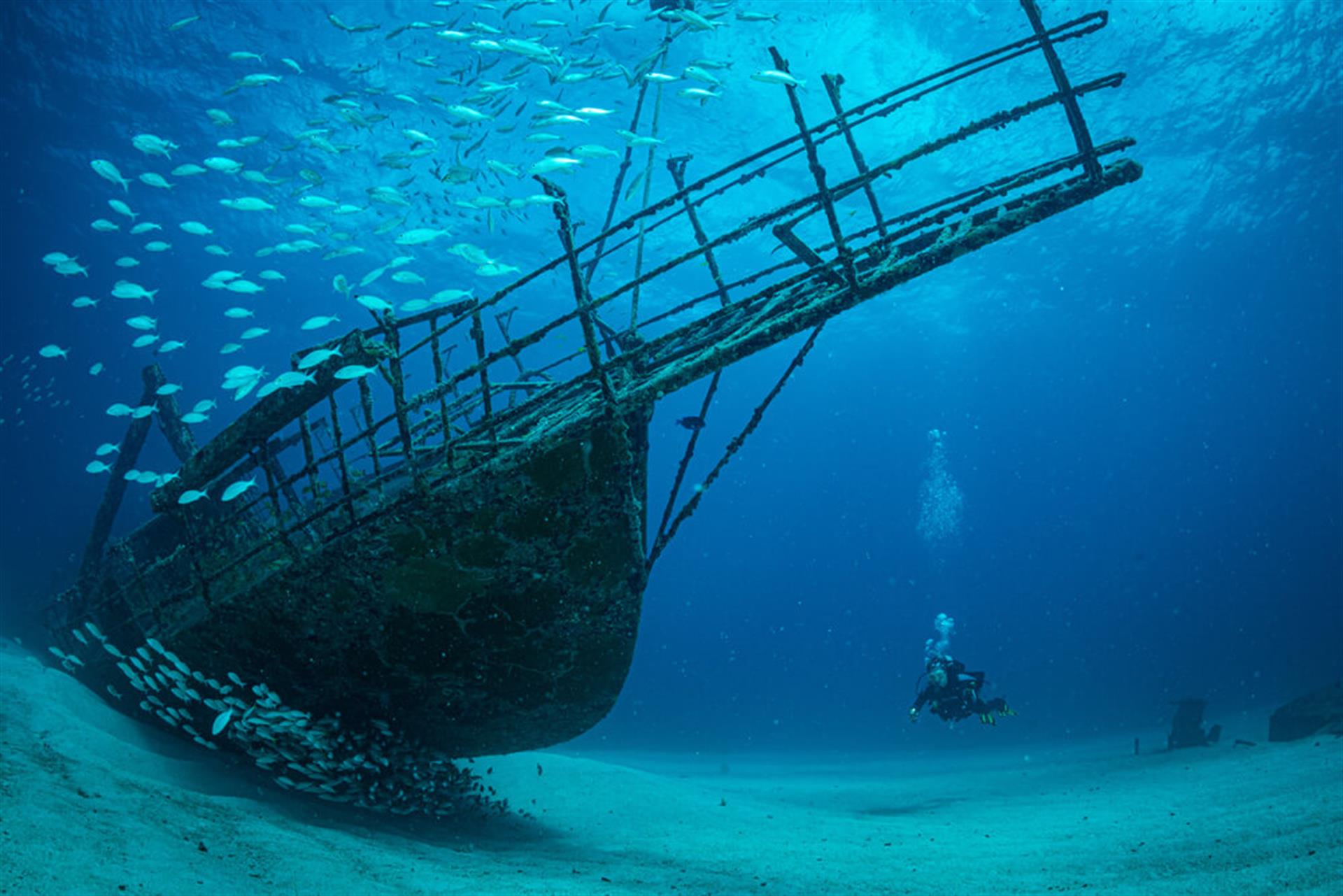 Photo of a person enjoying Emerald Coast scuba diving at a shipwreck
