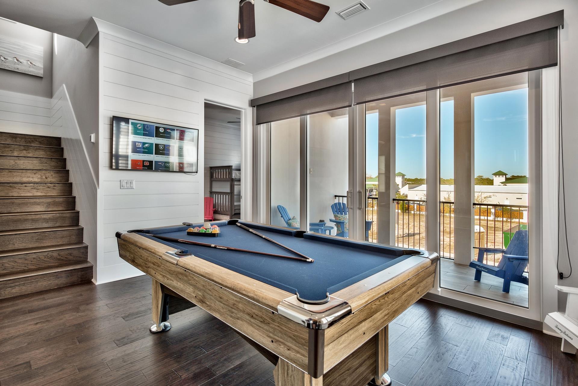 Second floor Pool table with big screen 4K T.V.