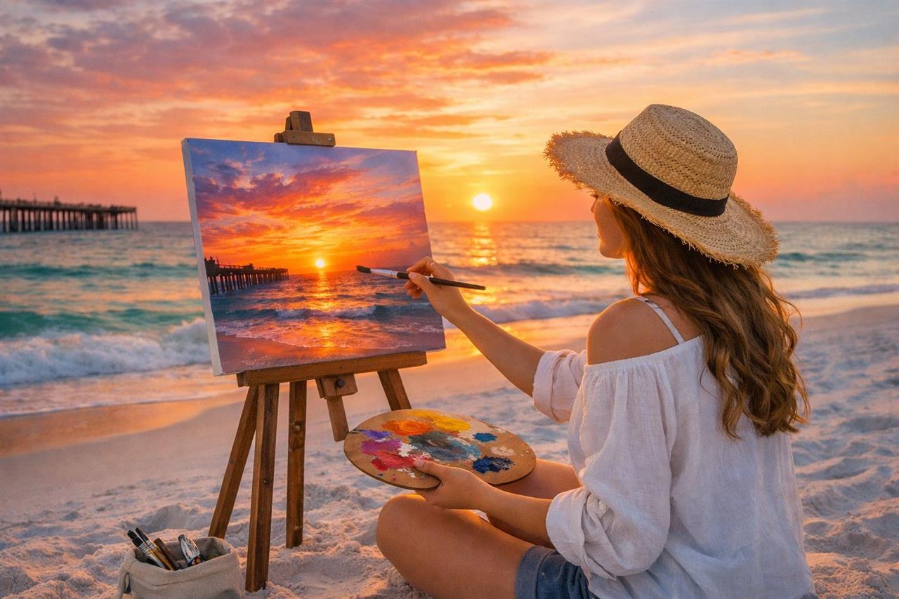 404744 Woman Painting On Beach B