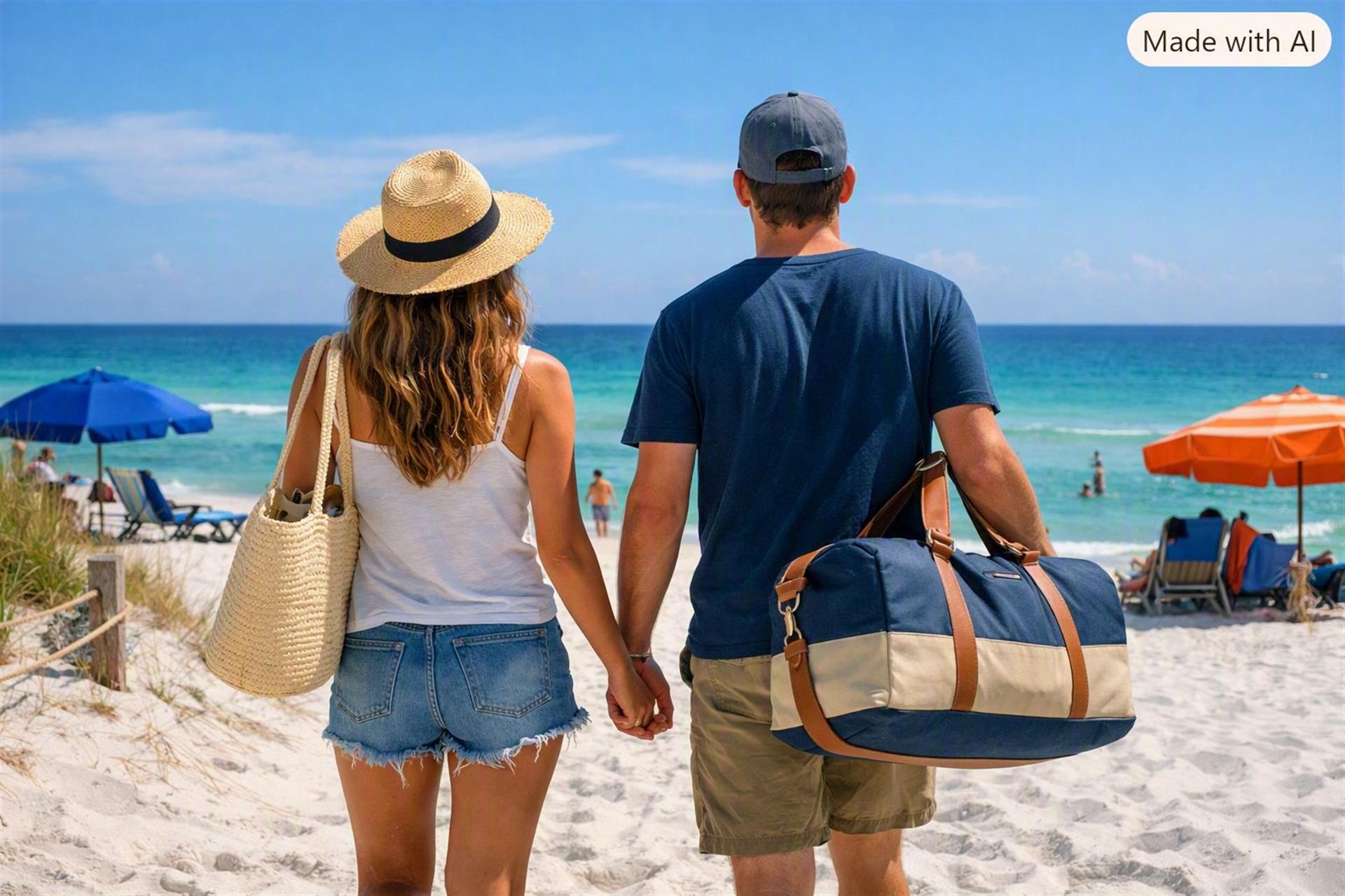 Couple arriving at the beach