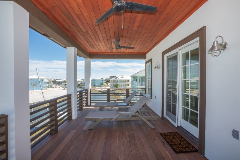 The deck of Piece of Paradise house on Santa Rosa Sound in Navarre Beach, Florida.