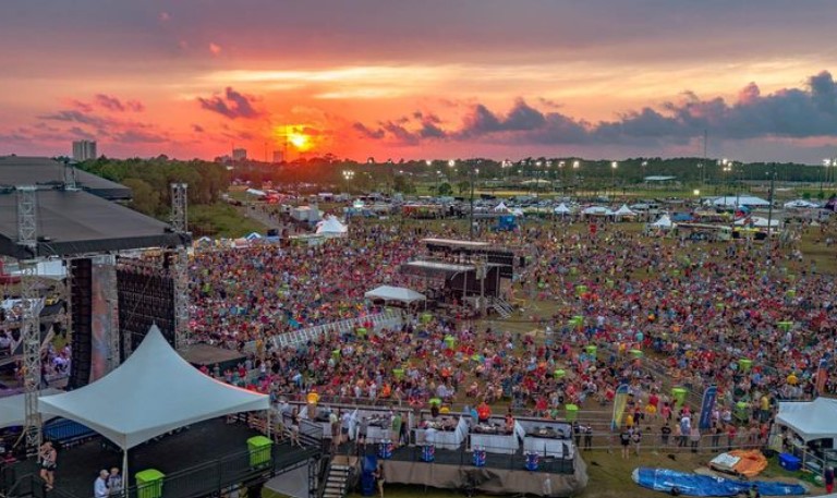 Sunset over aerial view of Gulf Coast Jam