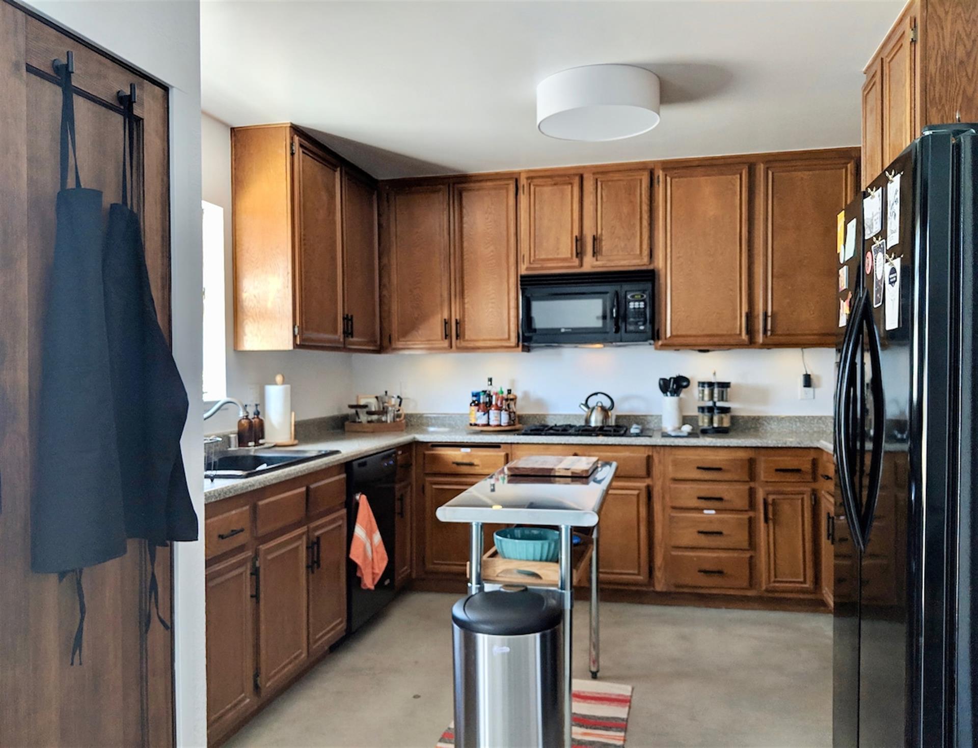 The Kitchen is fully stocked with the tools to cook full meals and includes dishwasher, garbage disposal, microwave, oven, refrigerator with freezer, toaster, coffee pot, tea kettle and blender.