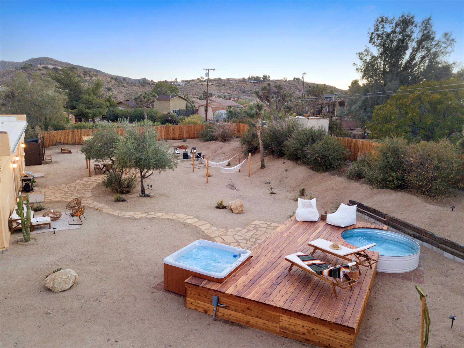 Soak in some sun or stretch out to stargaze on the expansive, hand built deck. The plunge pool and hot tub are just steps away