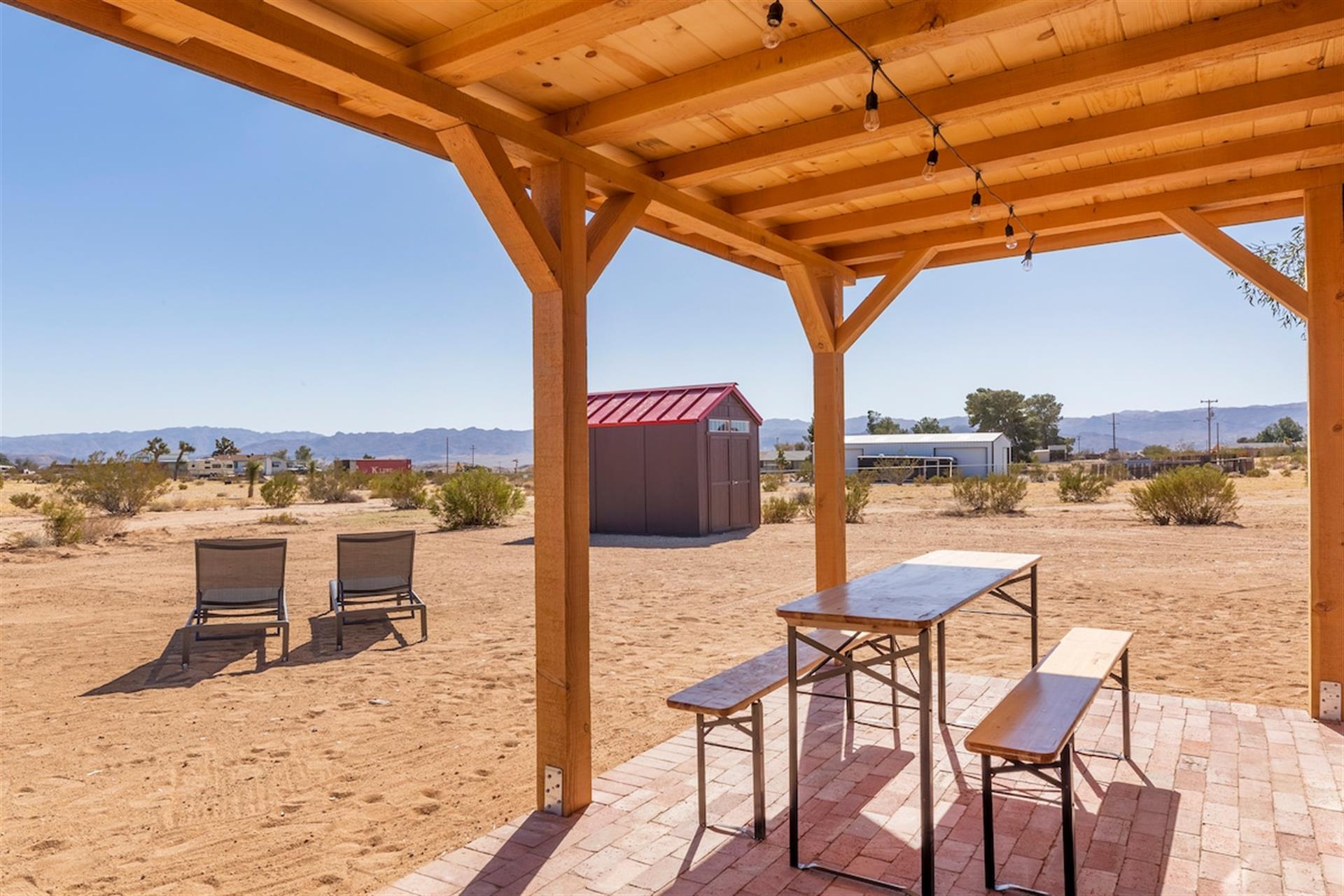 Its easy to dine outdoors with ample seating and a BBQ grill