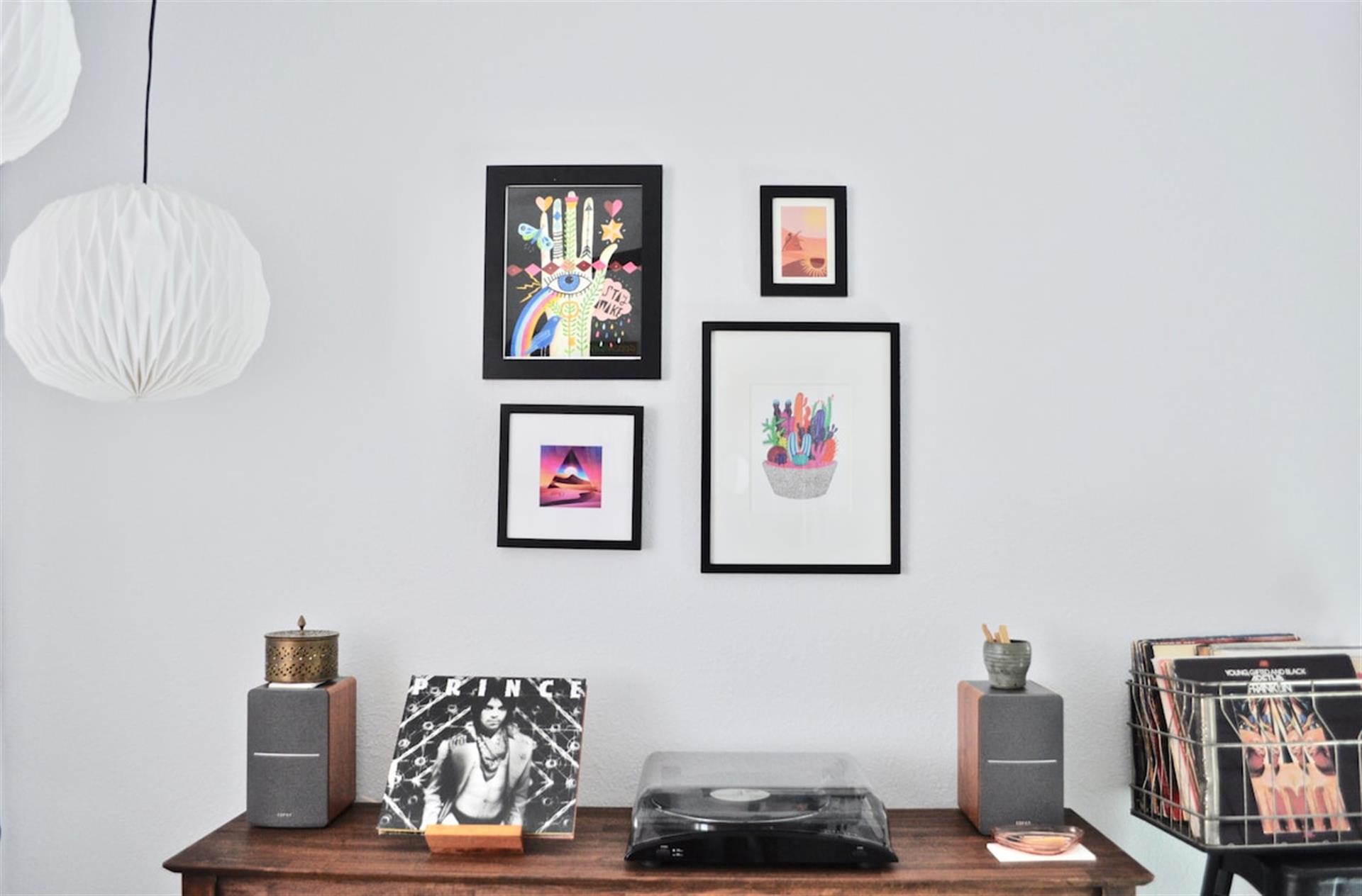 The Nook features a record player, vinyl collection and handful of books and bluetooth speakers.