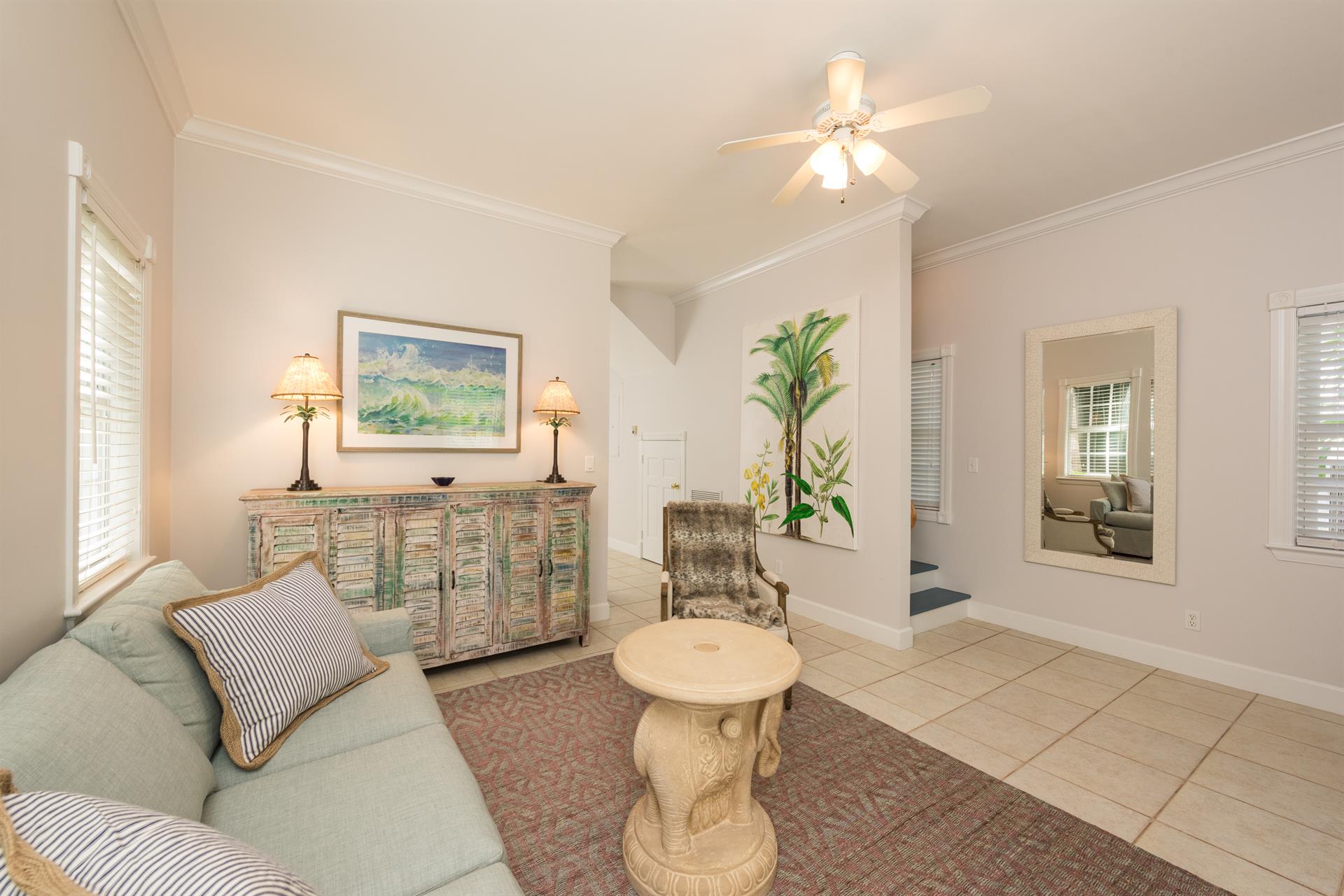 Modern, upscale living room can be formal or comfortable.