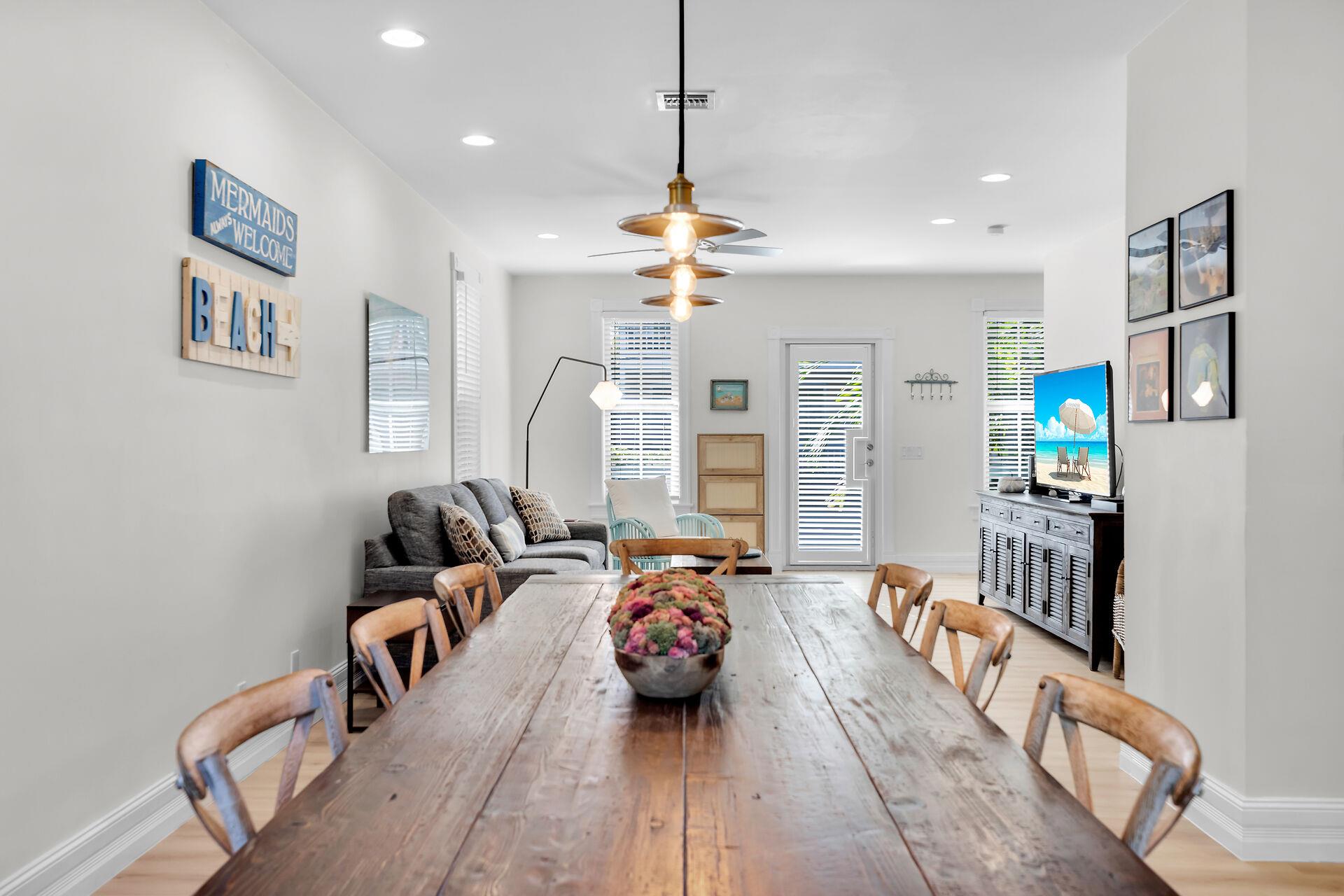 Dining table has seating for 8.