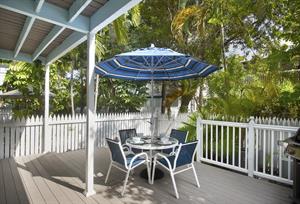 Surrounded by lush tropical trees and foliage