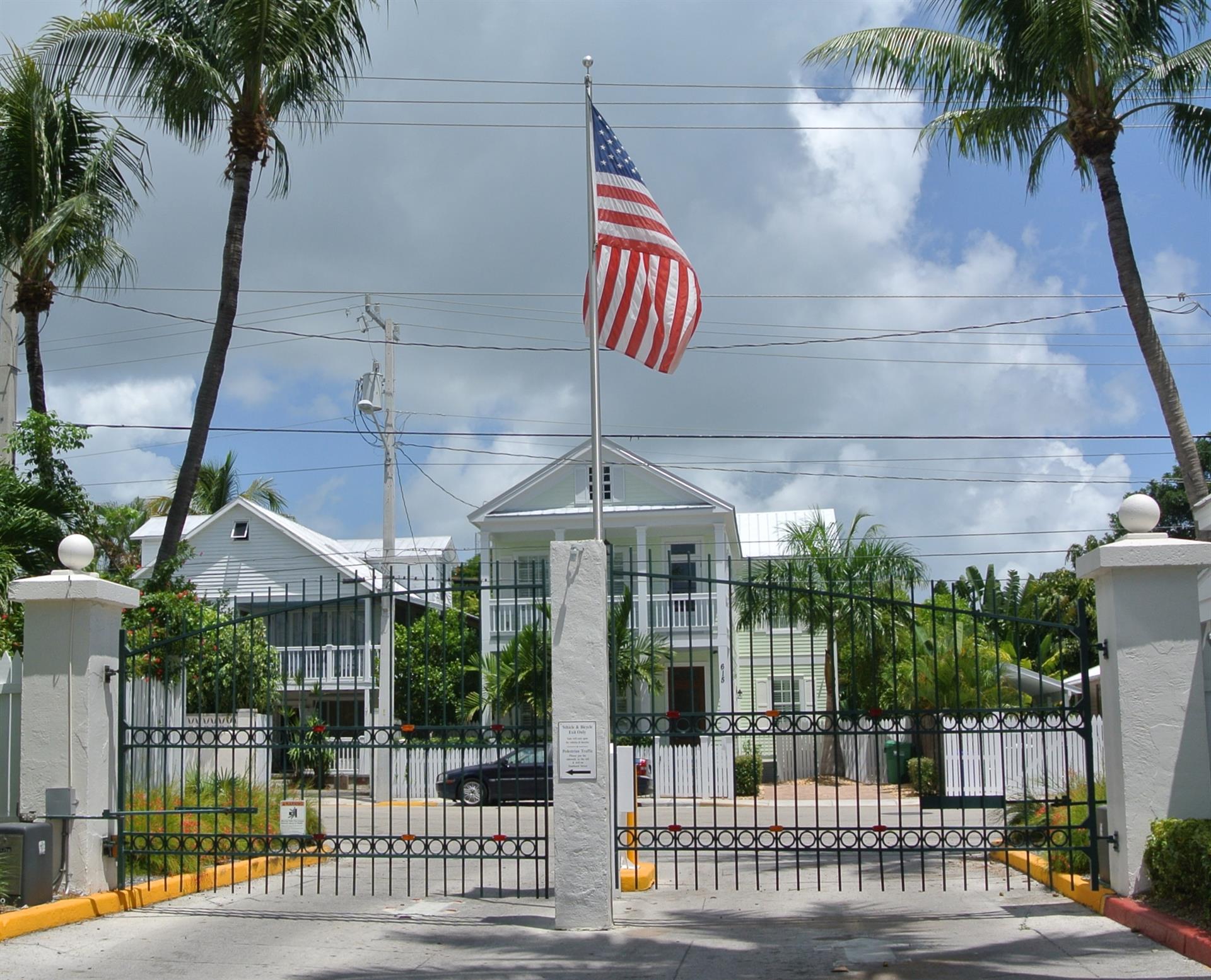 Gated entryway to exclusive Shipyard Condominium complex.
