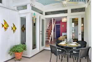Outdoor eating area just outside the French doors.
