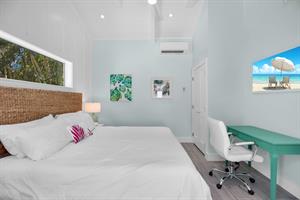 Guest cottage with king bed, mini split, TV, desk and closet