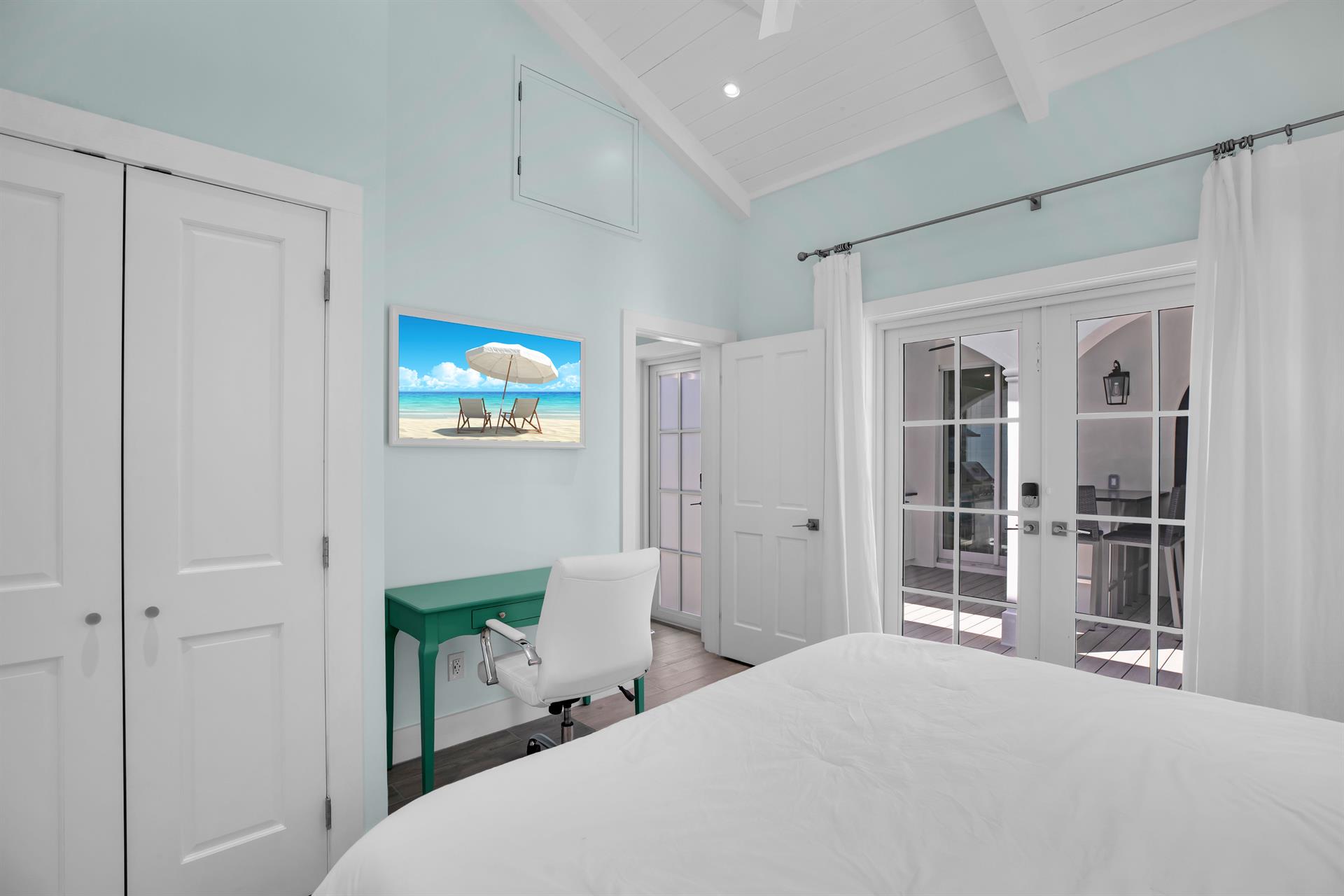 Guest cottage has a desk for working or schooling