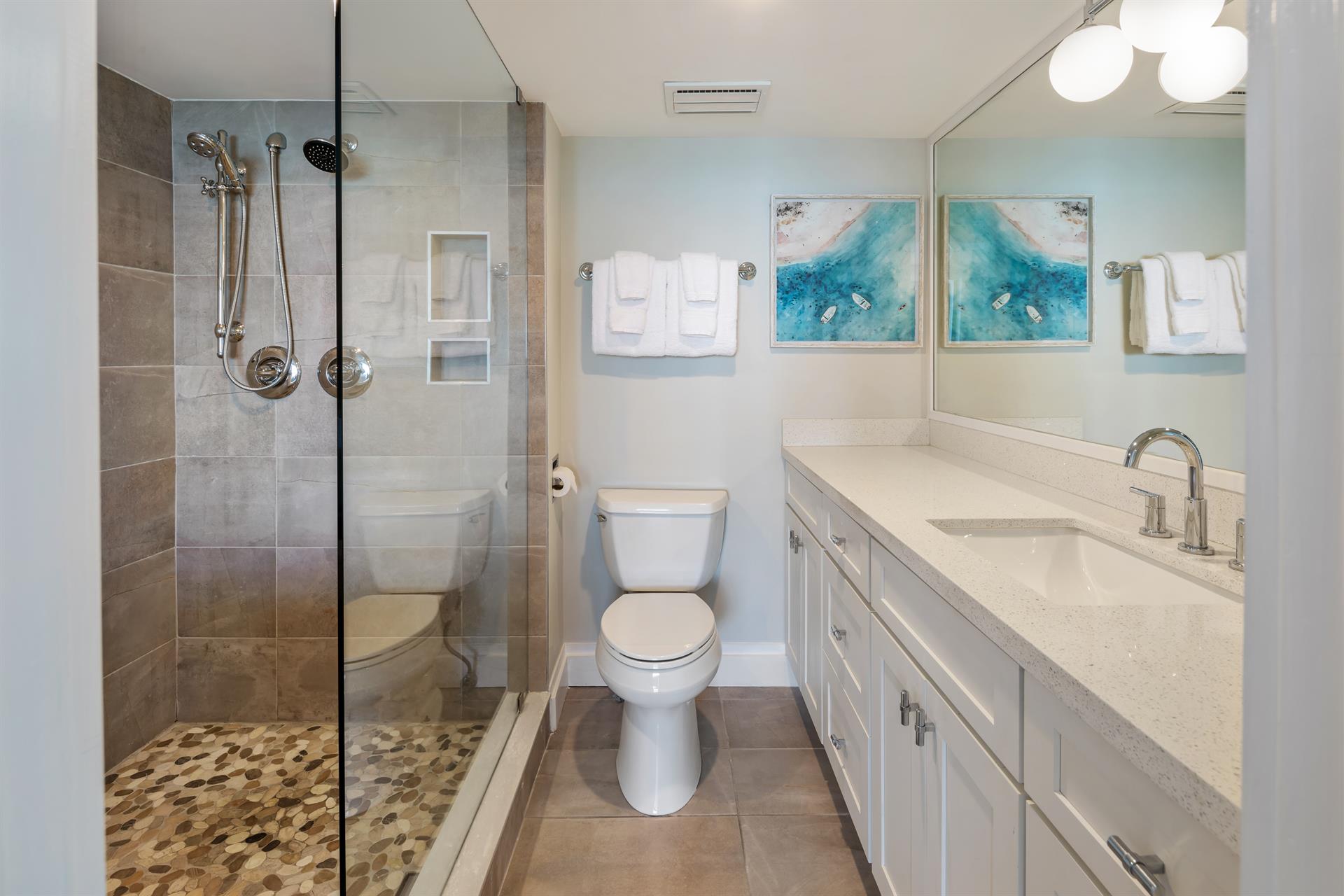 Gorgeous glass walkin shower in primary ensuite