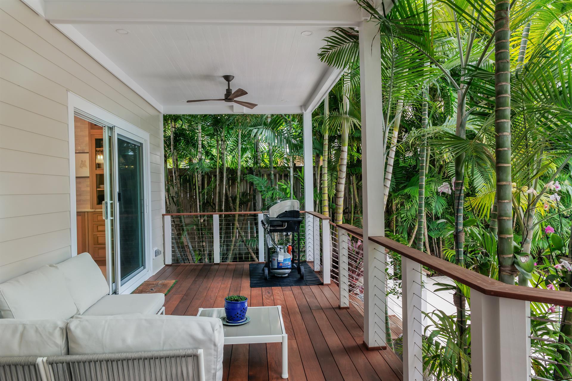 A gas grill is provided for grilling up the catch of the day.