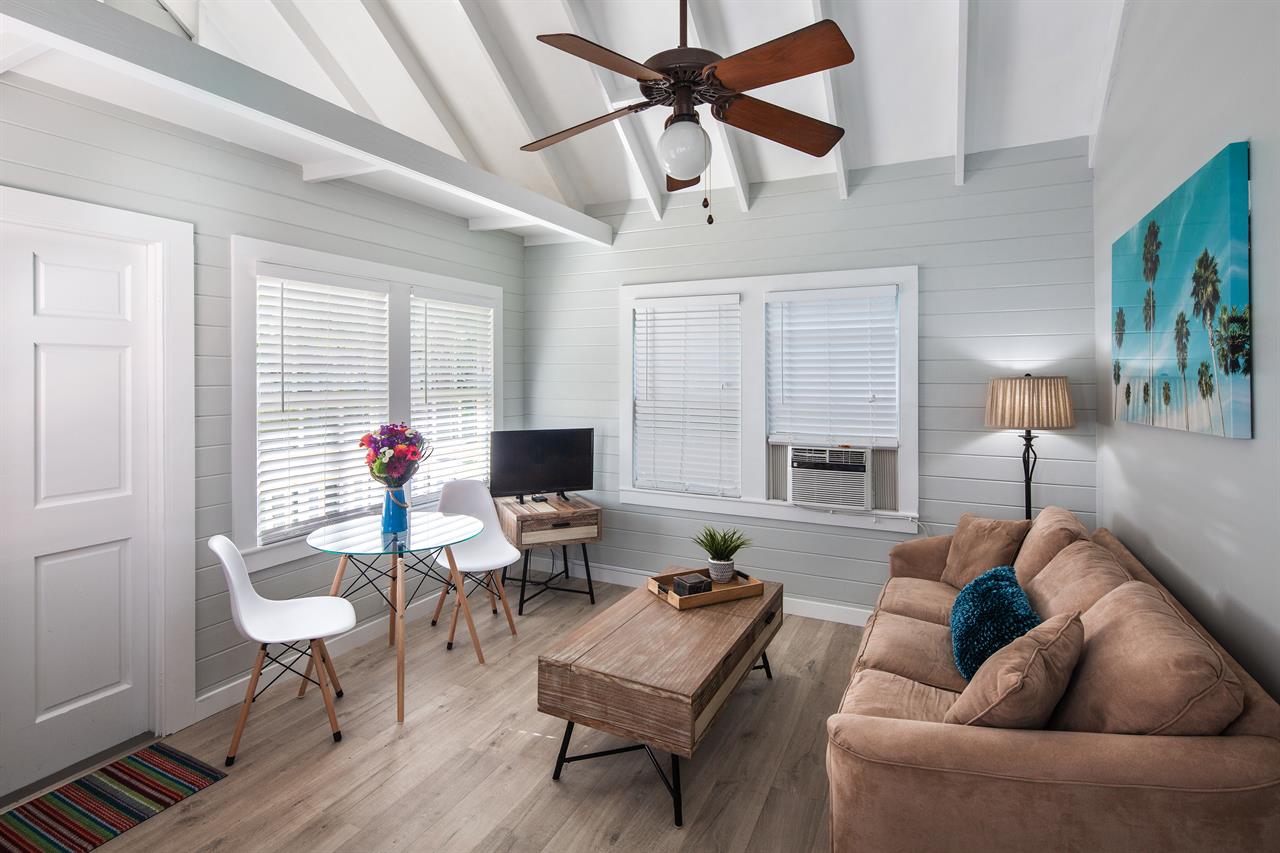 Vaulted ceiling and lots of natural light in the living room.