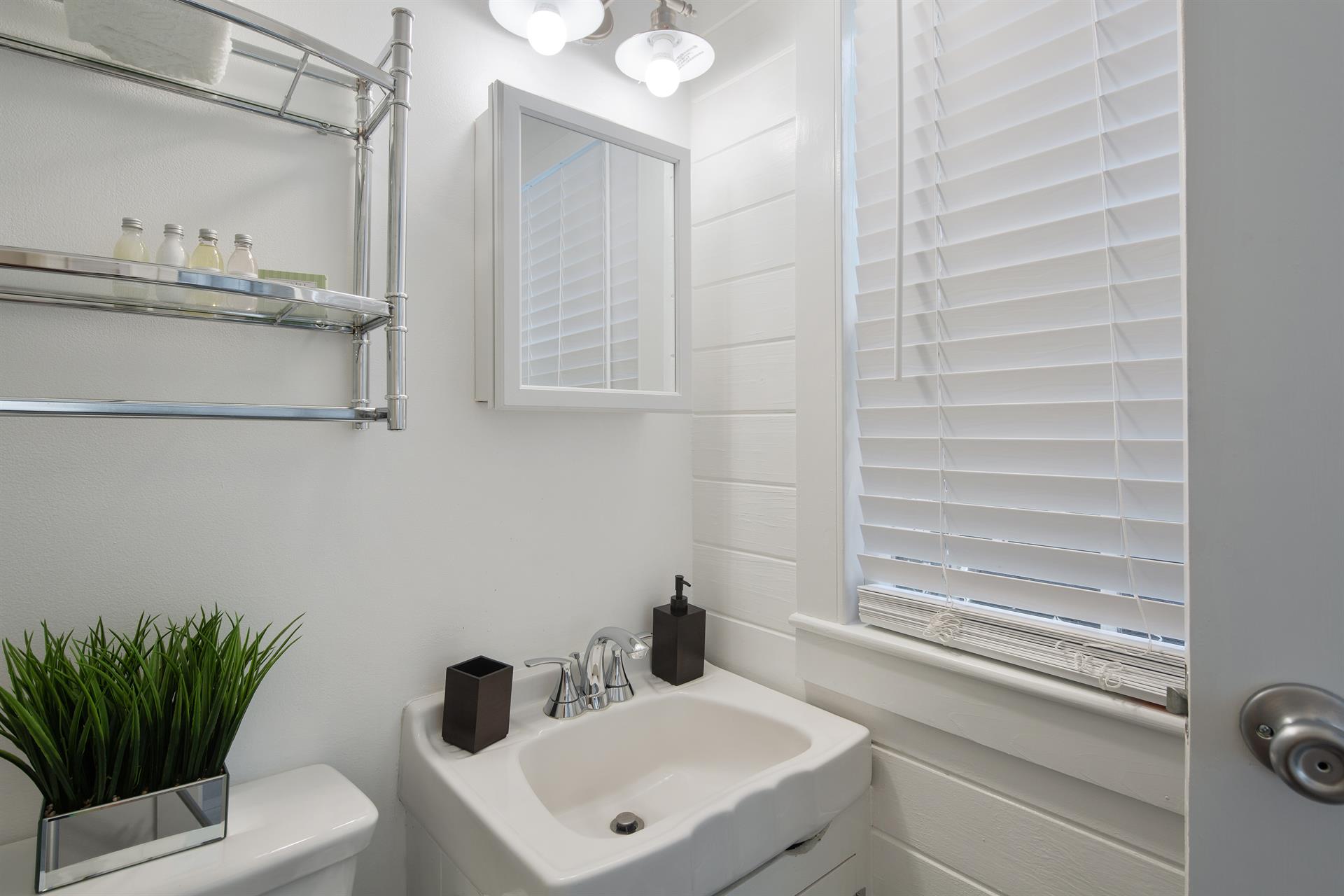 This bathroom is crisp and clean.