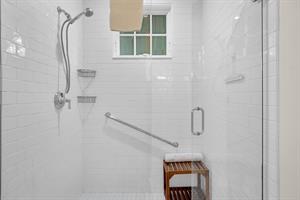 Beautiful glass walkin shower in primary suite