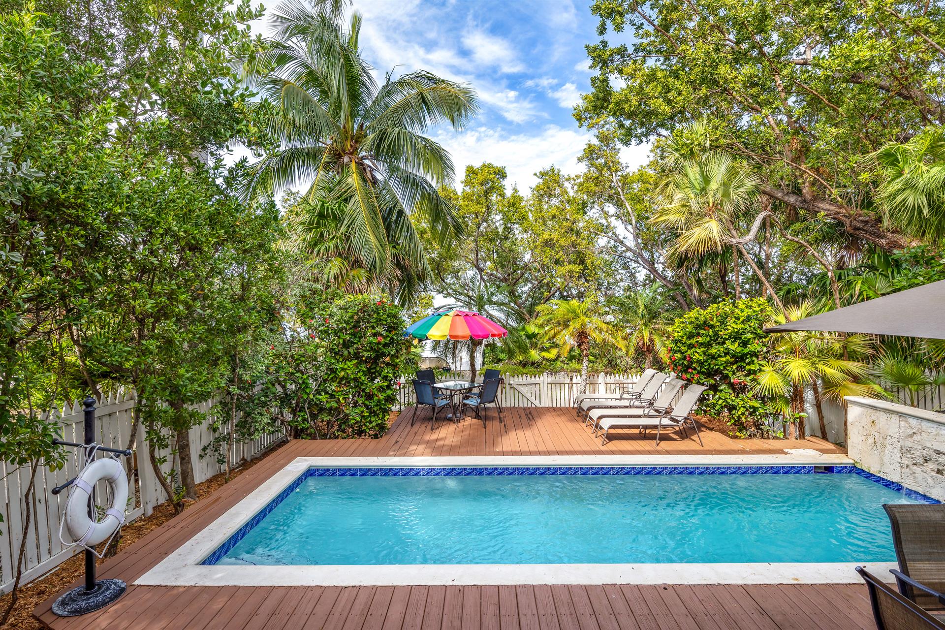 An outdoor tropical oasis awaits you