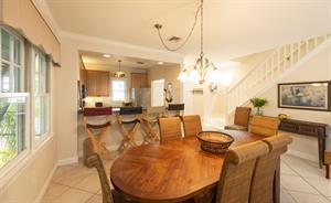 Dining area and peninsula seating make hosting a cinch